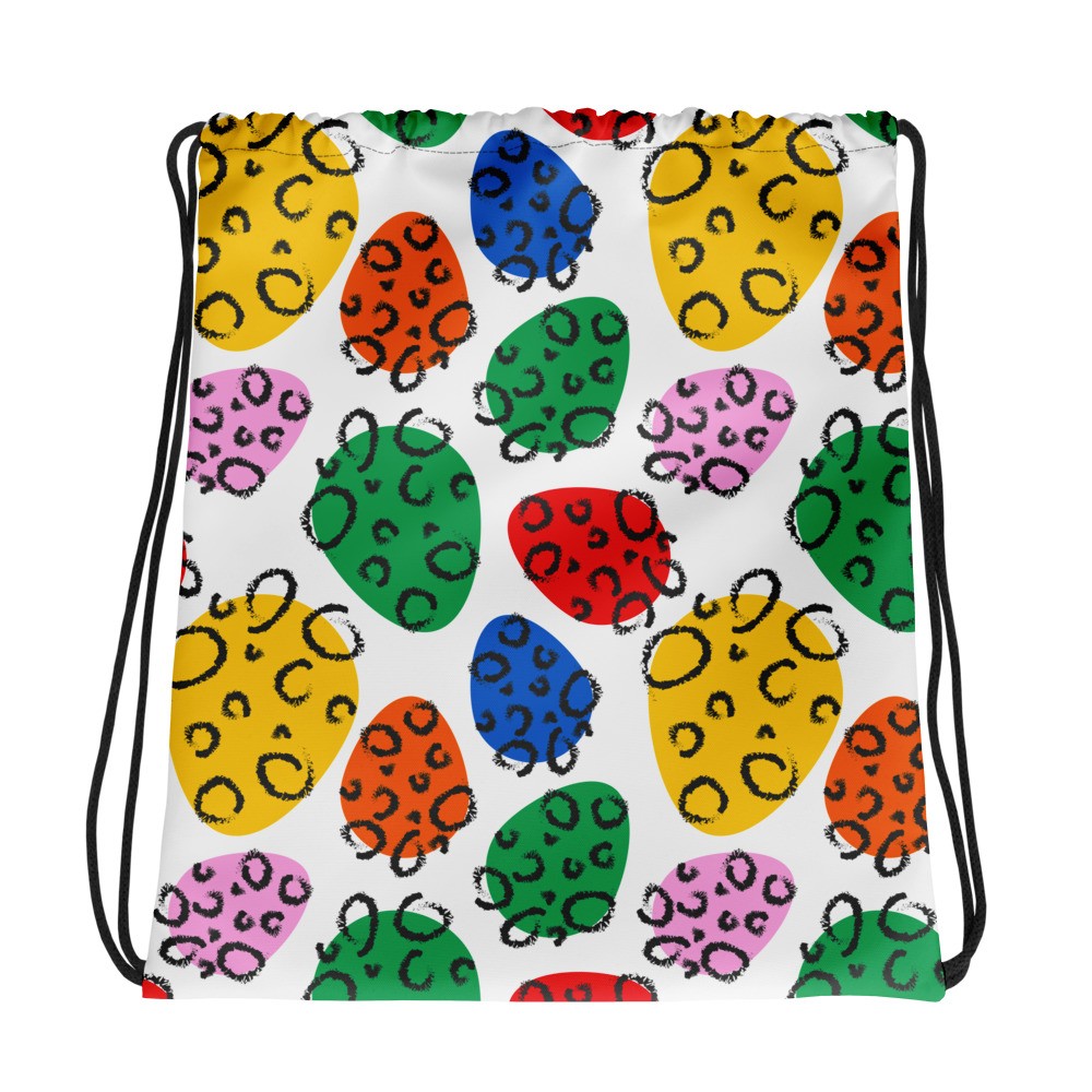 Easter Eggs Drawstring Bag Abstract Polyester Colorful with Cheetah-like Print