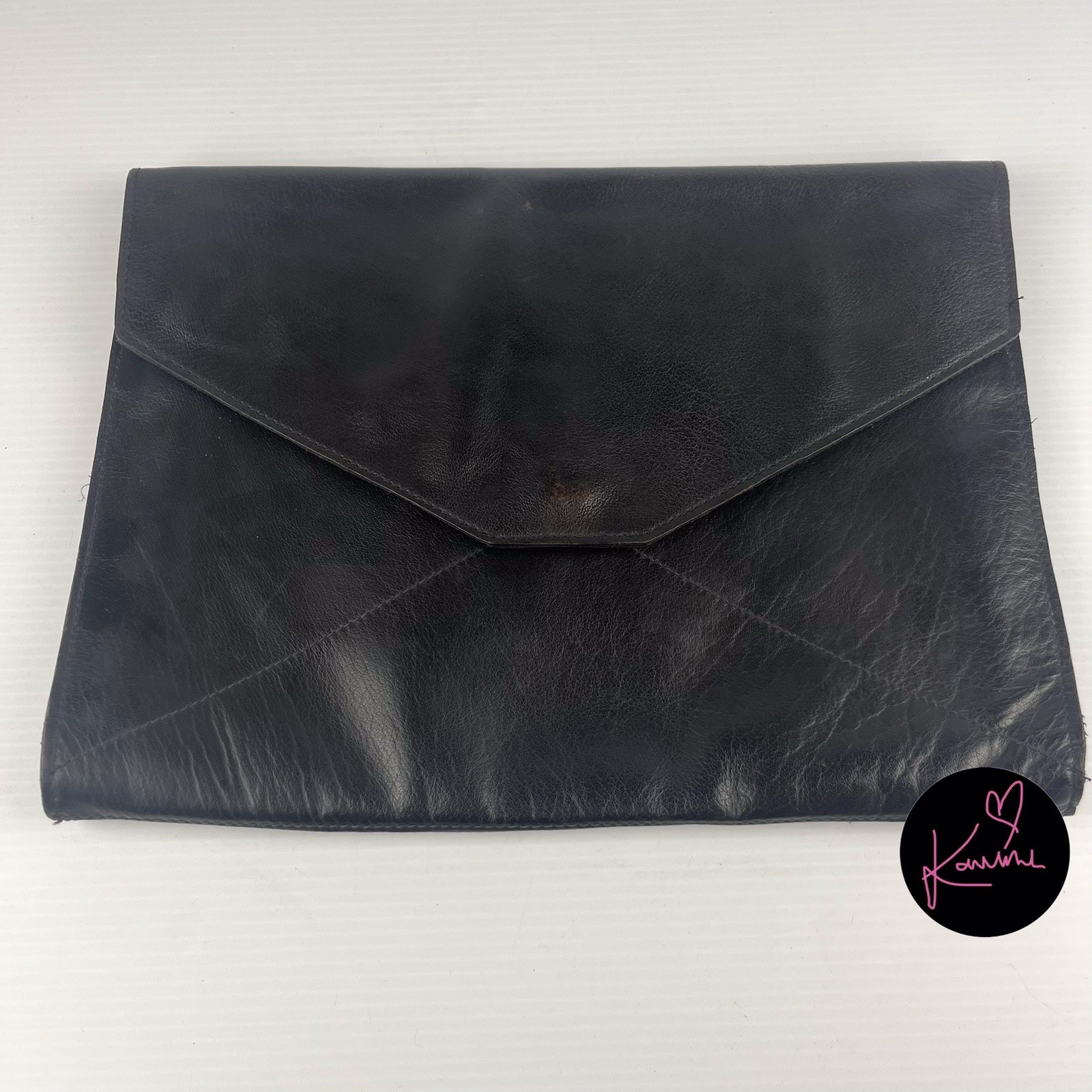 Vintage Leather Portfolio Envelope Clutch Banque Nationale de Paris 37x28cm