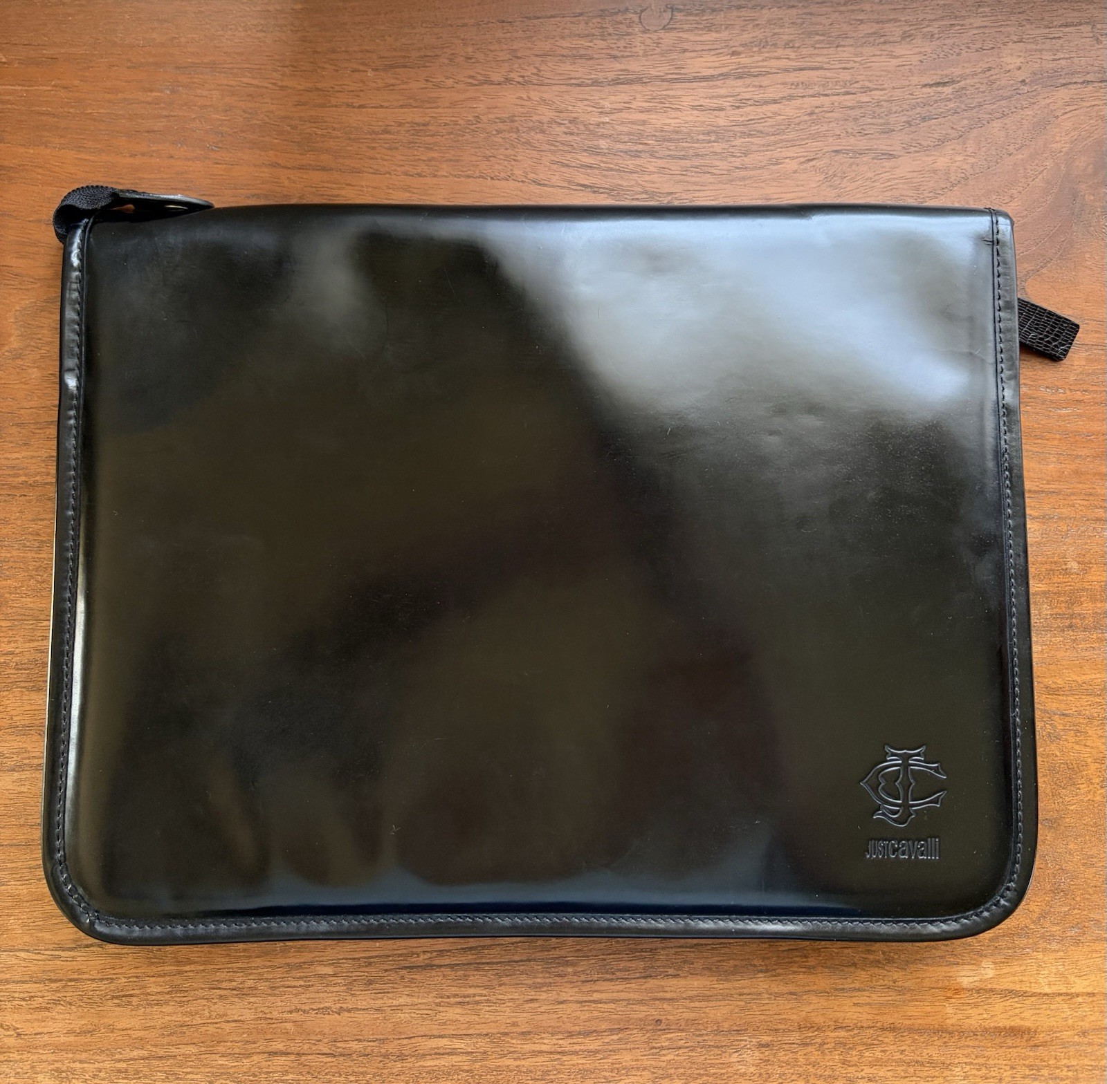 Just Cavalli Portfolio Document Case Black Patent Genuine Leather