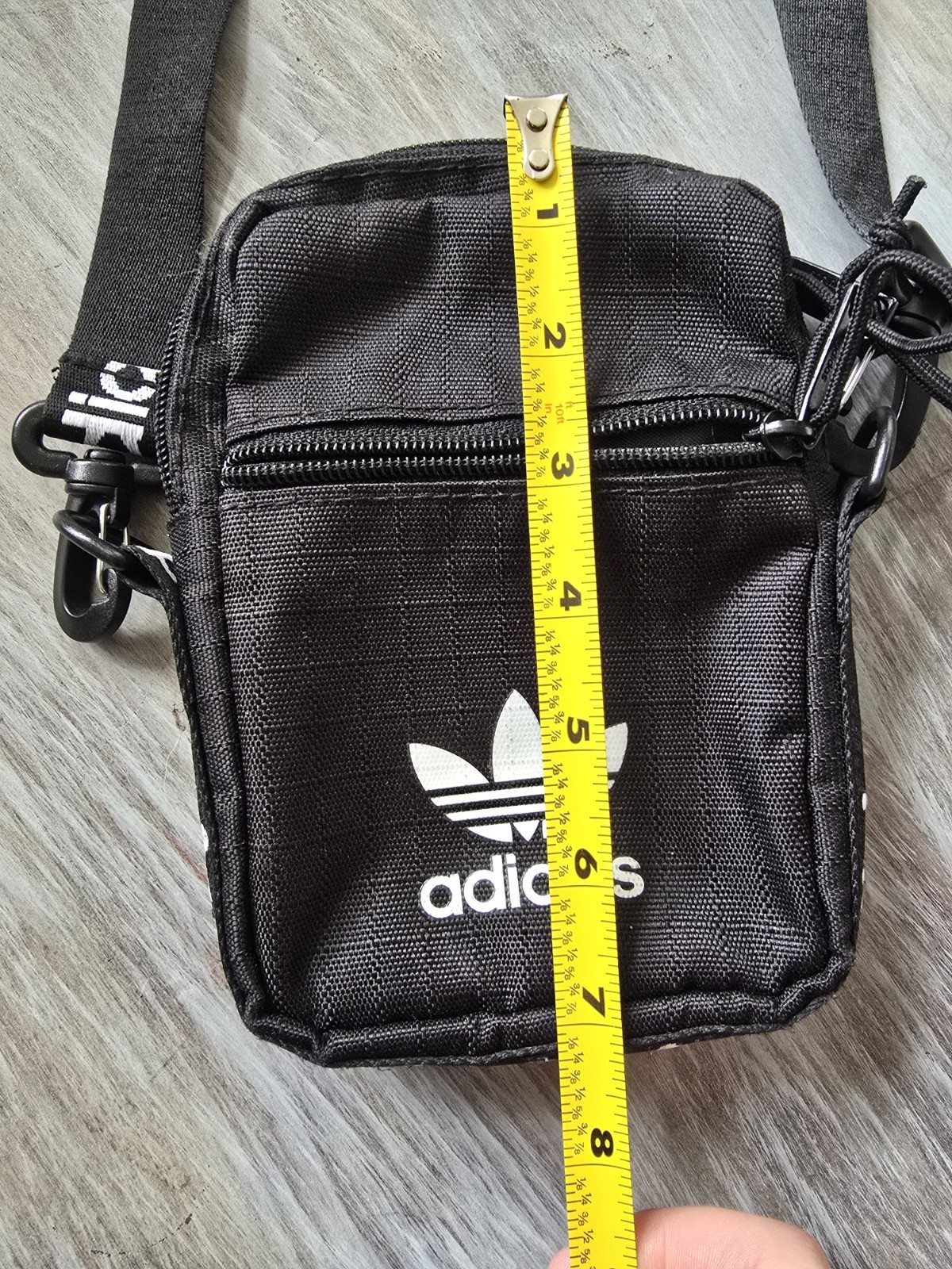 adidas Black Small Crossbody Bag Trefoil Logo Zip Adjustable Strap Pockets