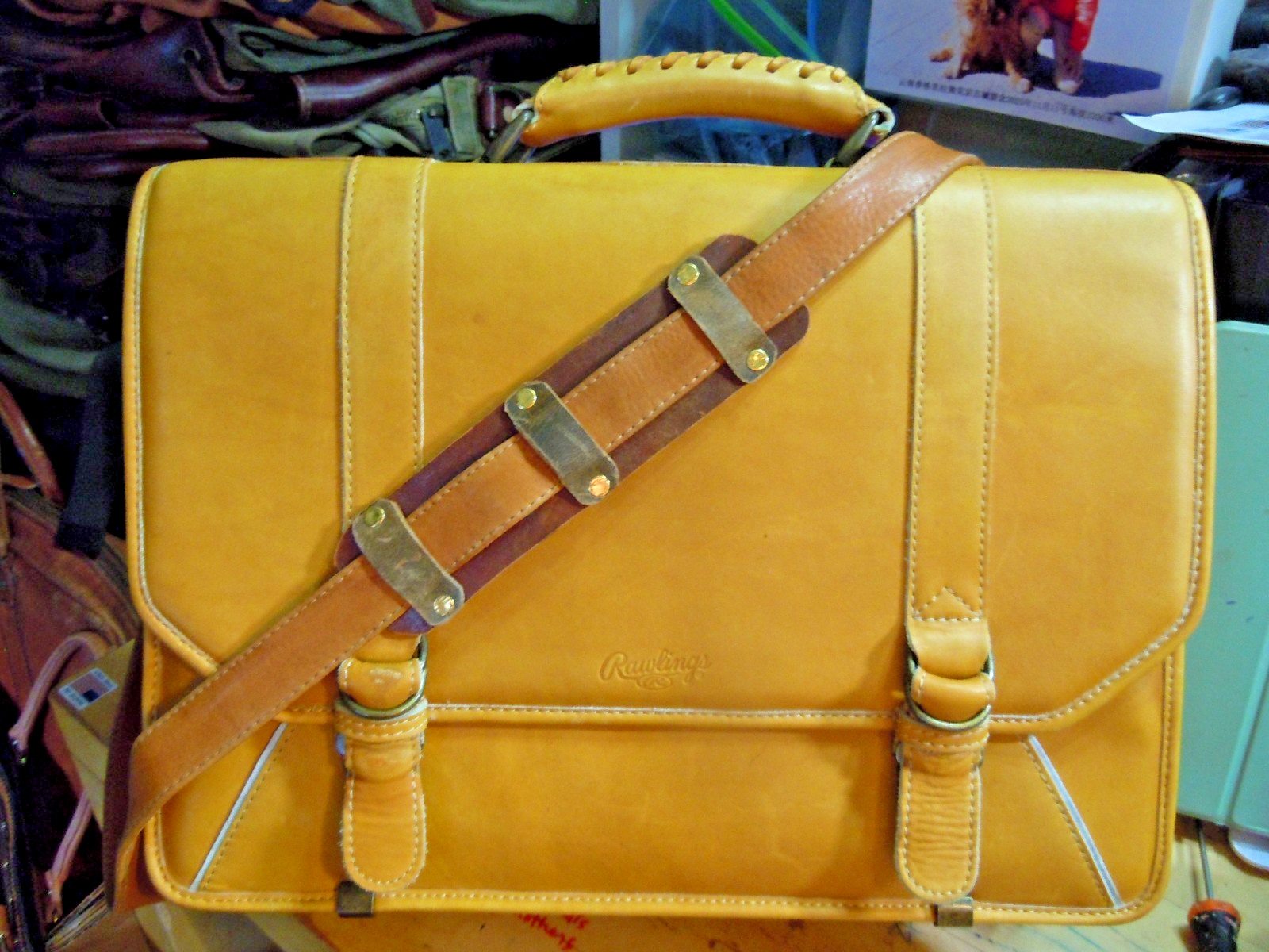 VTG Rawlings Baseball Glove Bag Briefcase Leather Carry-on Travel Tan