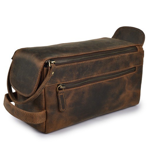 Leather Travel Toiletry Bag Water-Resistant Dopp Kit, Shaving & Cosmetic Bag