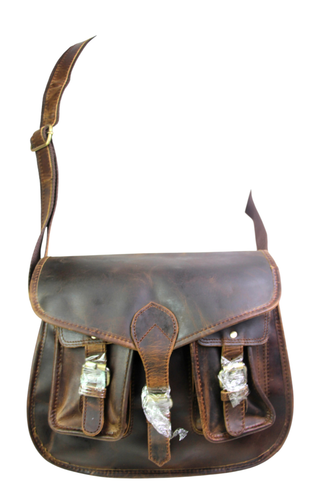 NEW SADDLE BROWN GENUINE LEATHER FLAP ORGANIZER BRIEFCASE SHOULDER BAG X-BODY