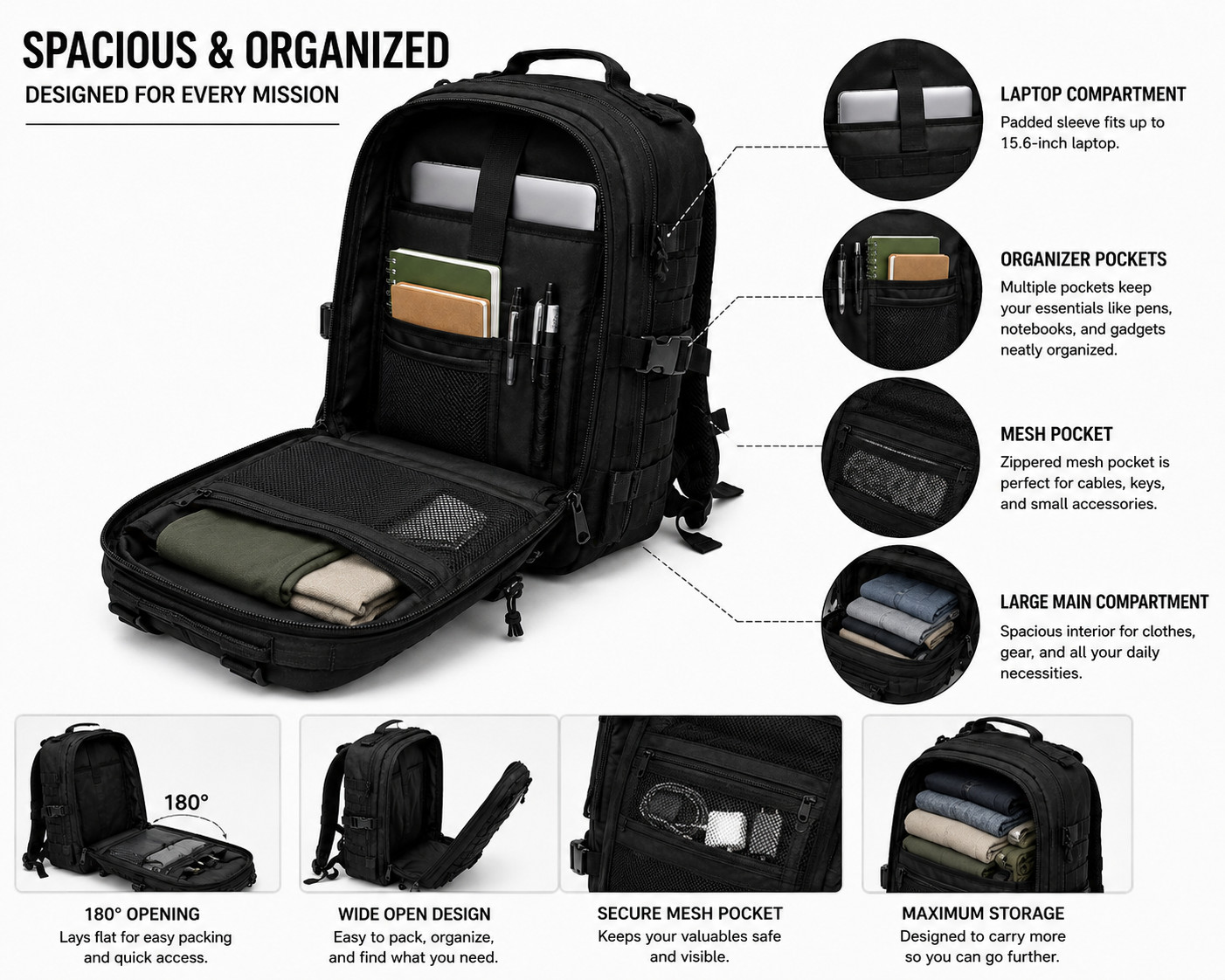 40L Military Tactical Backpack Molle Army 3 Day Assault Pack Outdoor Travel Bag