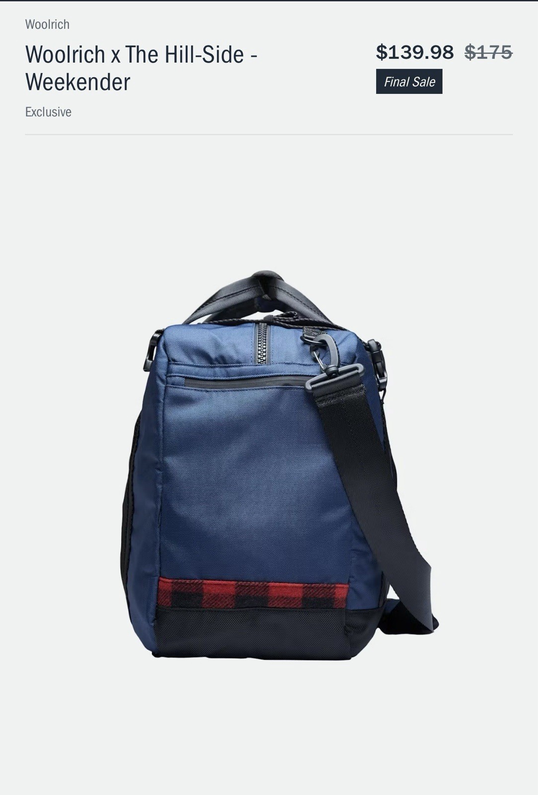 Woolrich x The Hill-Side Weekender Tote Travel Bag Blue Black Strap Backpack