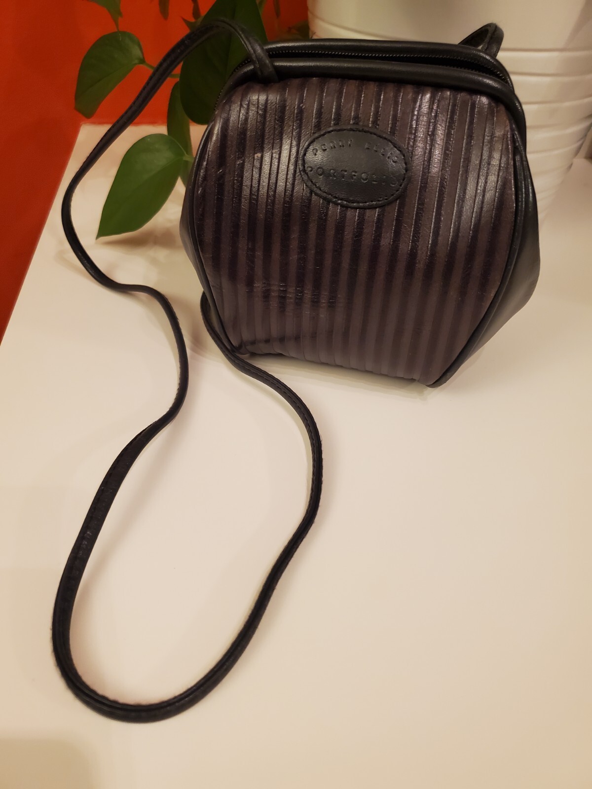 Perry Ellis Portfolio Black & Brown Genuine Leather Crossbody