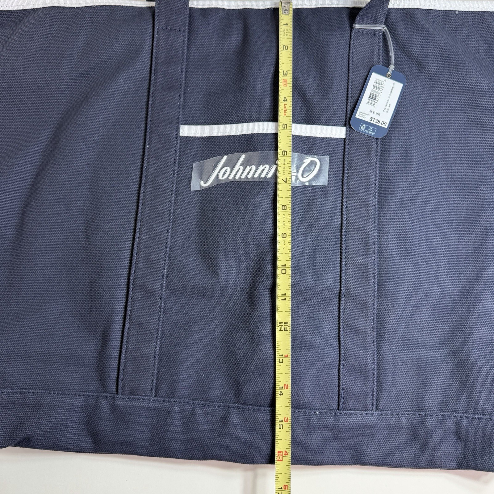 Johnnie-O Signature Logo Navy Blue Zip Tote Bag Large New