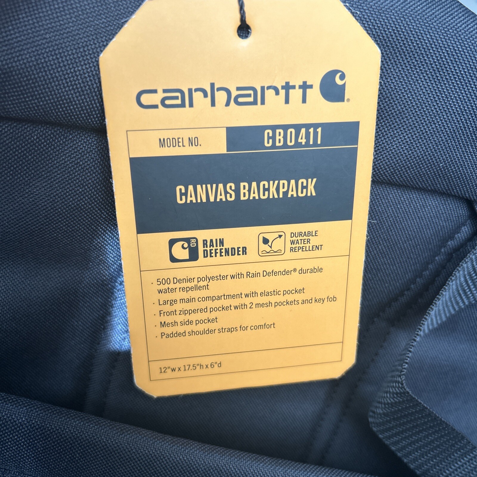 NWT Carhartt Black Canvas Backpack CB0411 Rain Defender