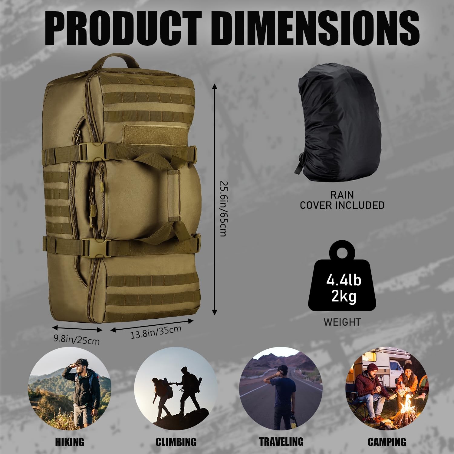 Protector Plus Tactical Travel Backpack 60L Military MOLLE Duffel Bag Luggage…