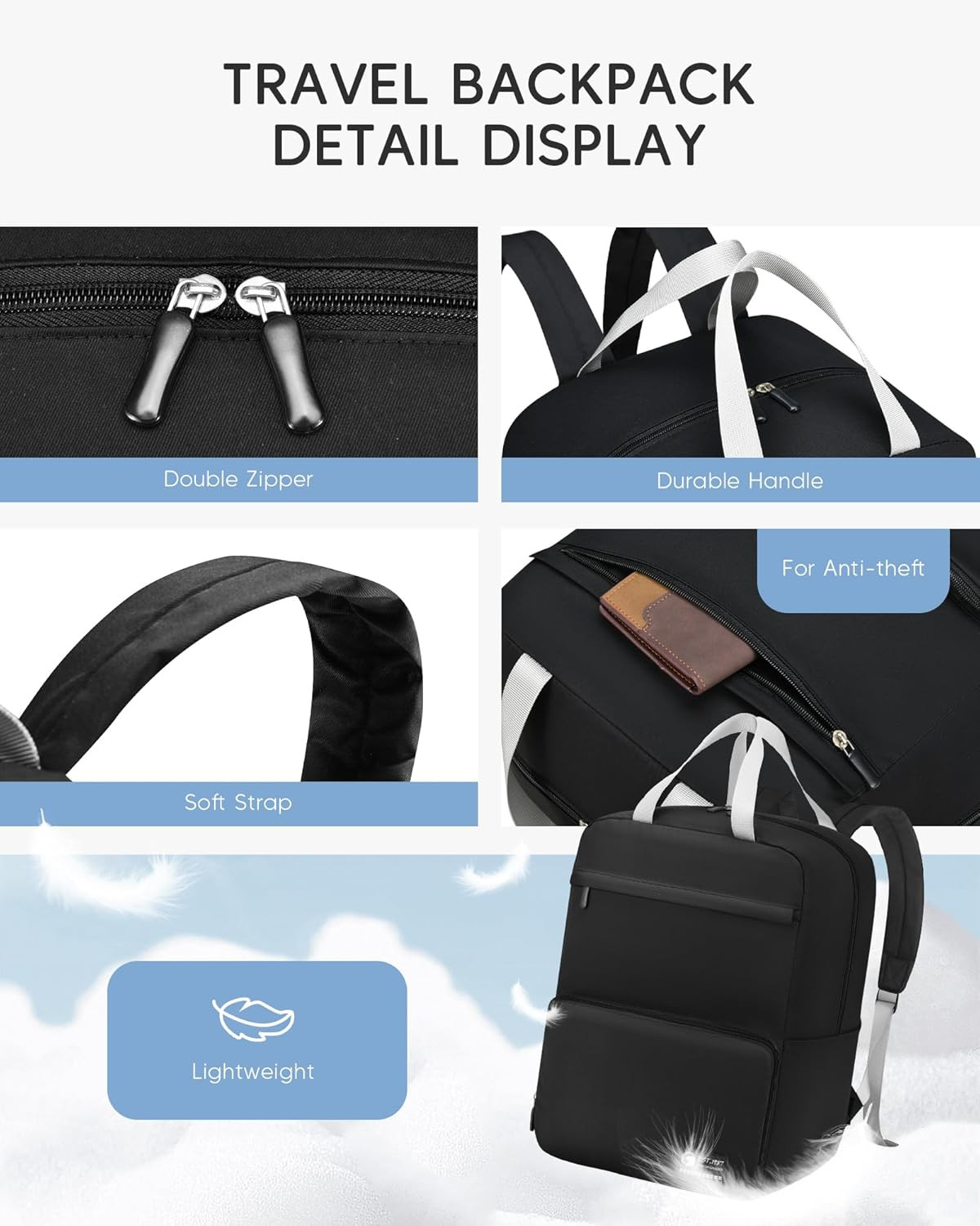 Lightweight Personal Item Bag 17X10X9 Ultralight 0.5Lb Foldable Travel Backpack