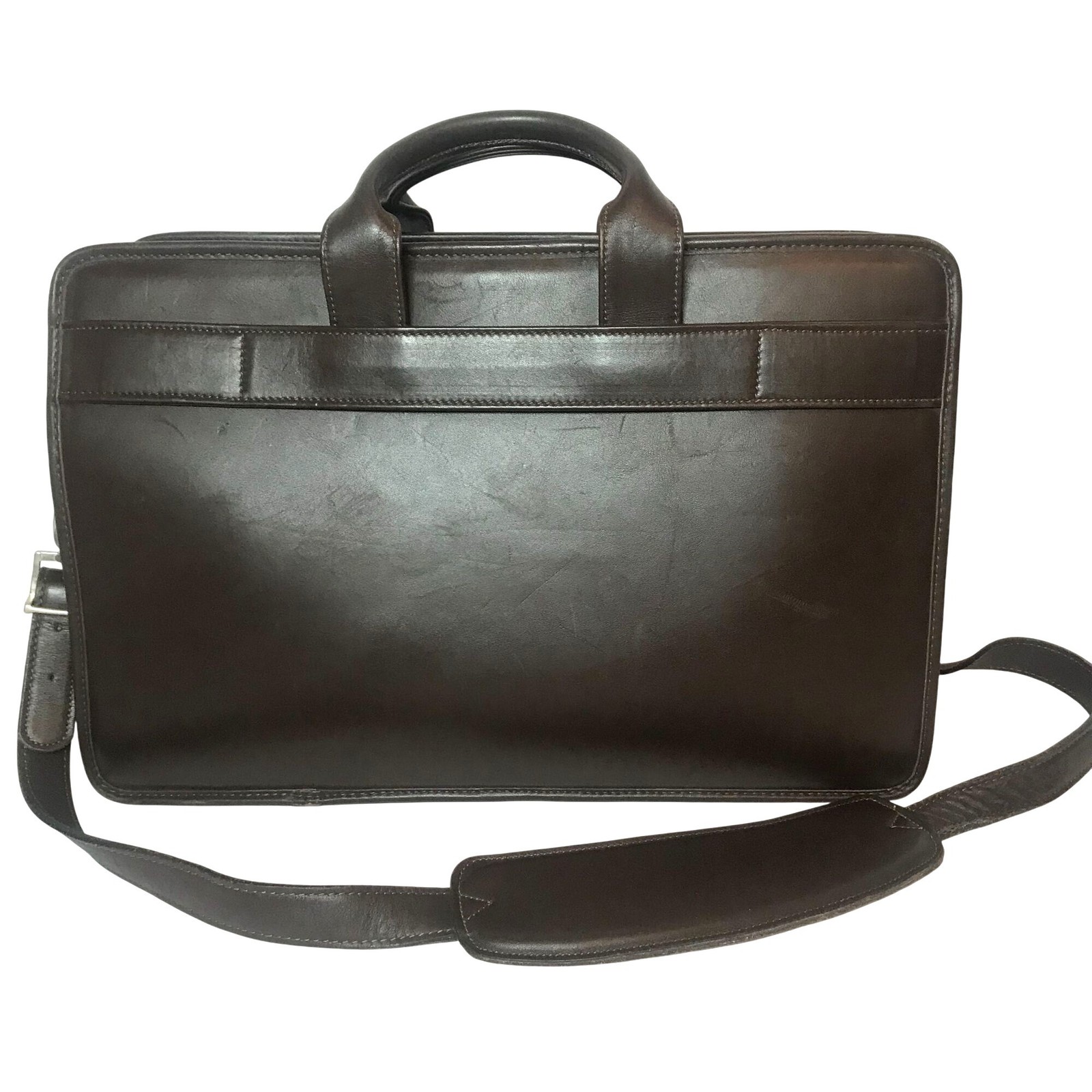 JACK GEORGES Executive Leather Briefcase Messenger Bag Brown Zip Top 16″ USA