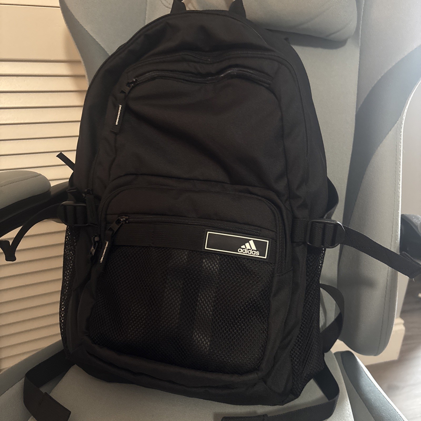 adidas Black Sports Backpack Zip Closure Outer Pockets Men Casual Travel
