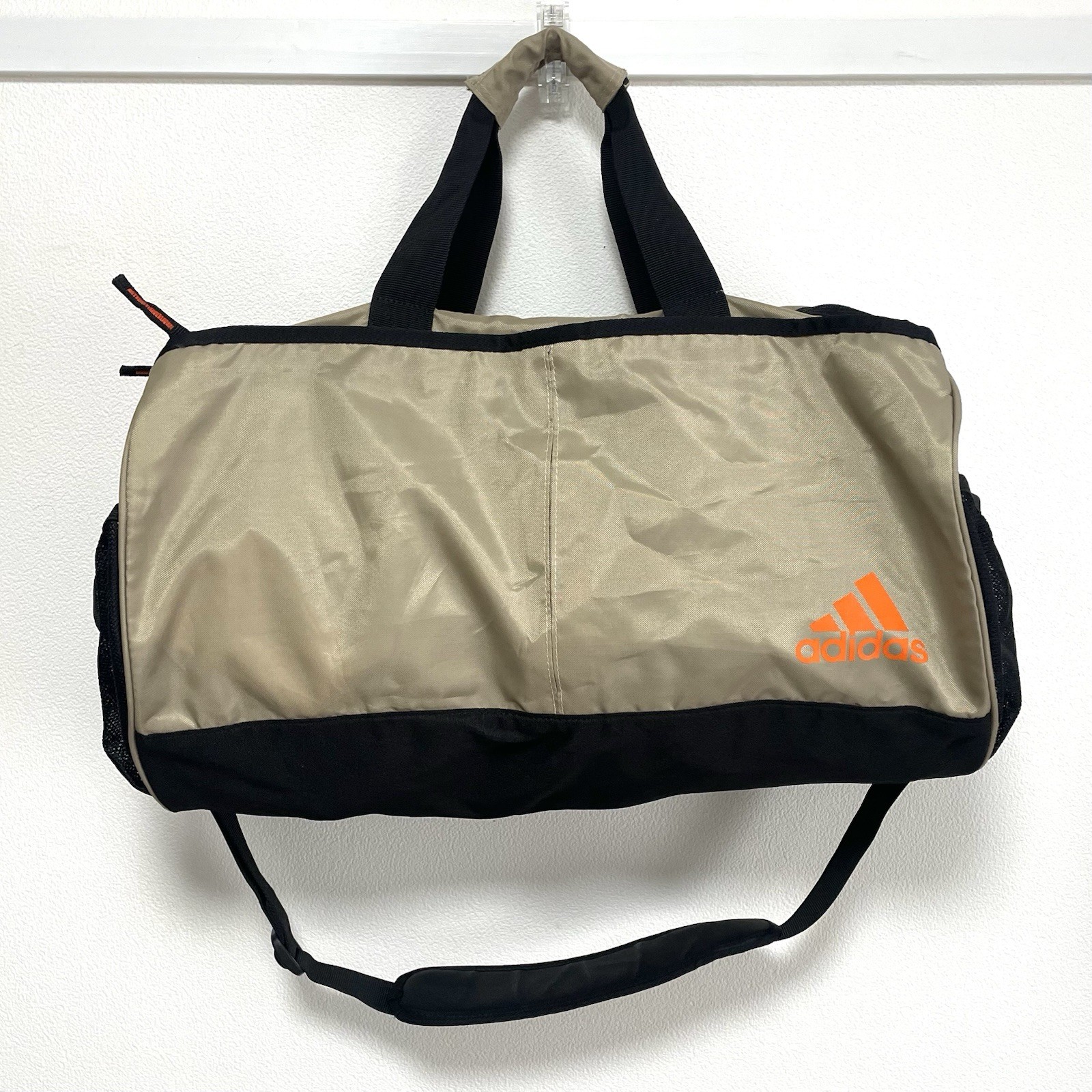 Vintage Adidas Duffle Shoulder Bag Tote Large Two Way Travel Zip Beige Y2K 00s