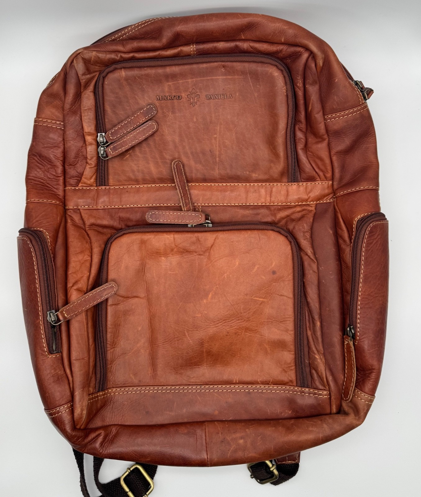 Marco Daniela distressed brown genuine leather backpack / laptop bag