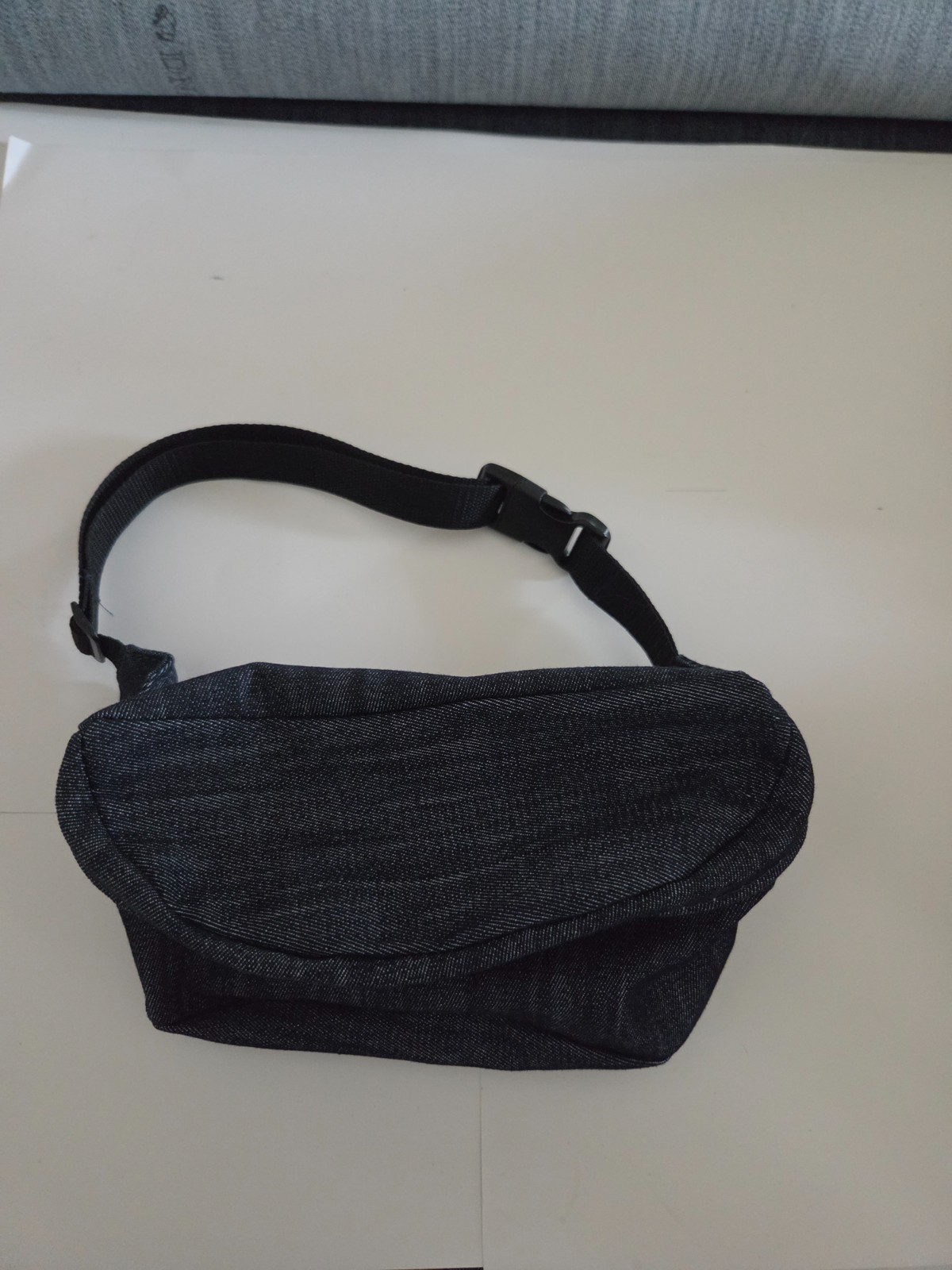 custom handmade denim fanny pack it’s 9″ long 3.5″ deep by 6″ tall