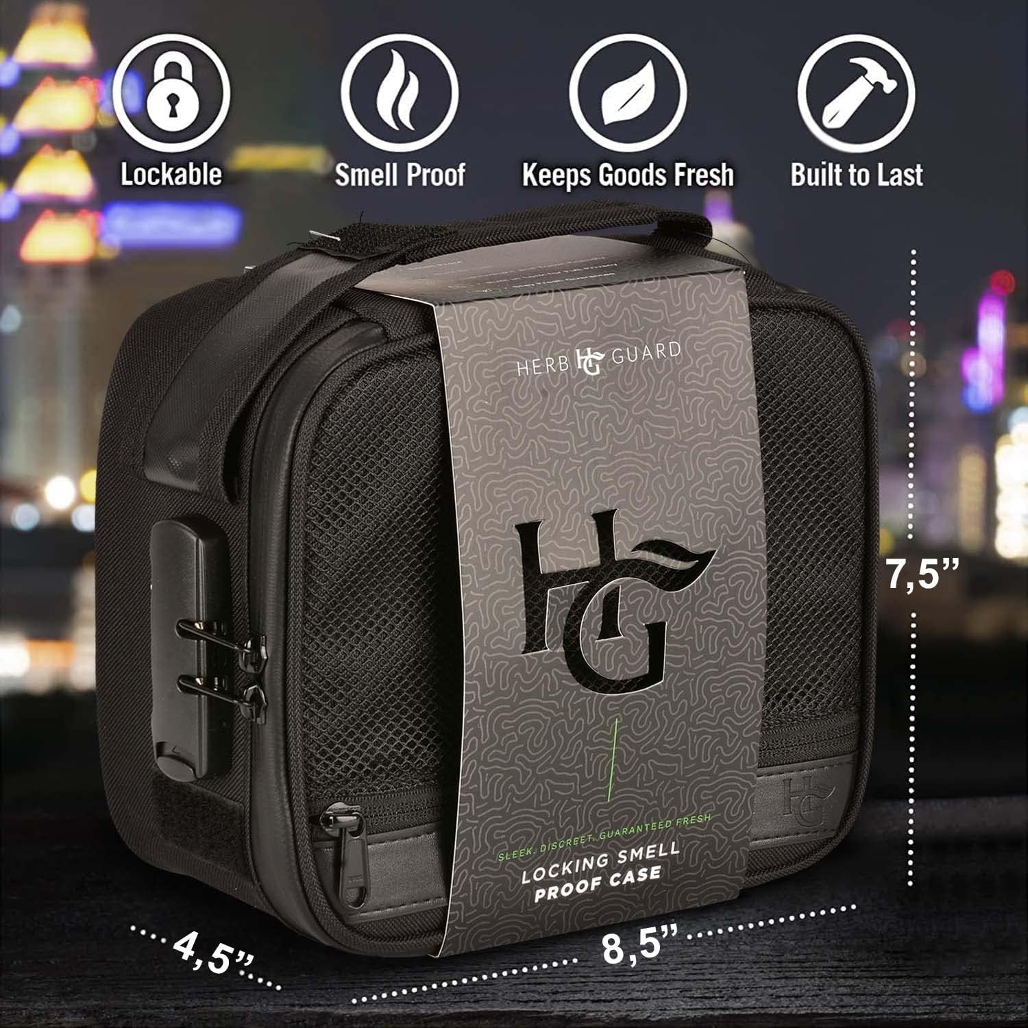 Herb Guard Large Smell Proof Bag & Case with Combination Lock (Holds L, Black