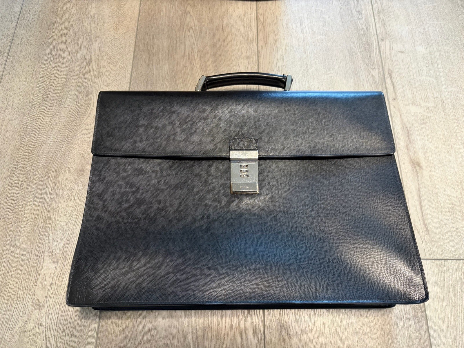 Prada Bag Briefcase Business Bag Business Men Leather Genuine Black Dulles Bag