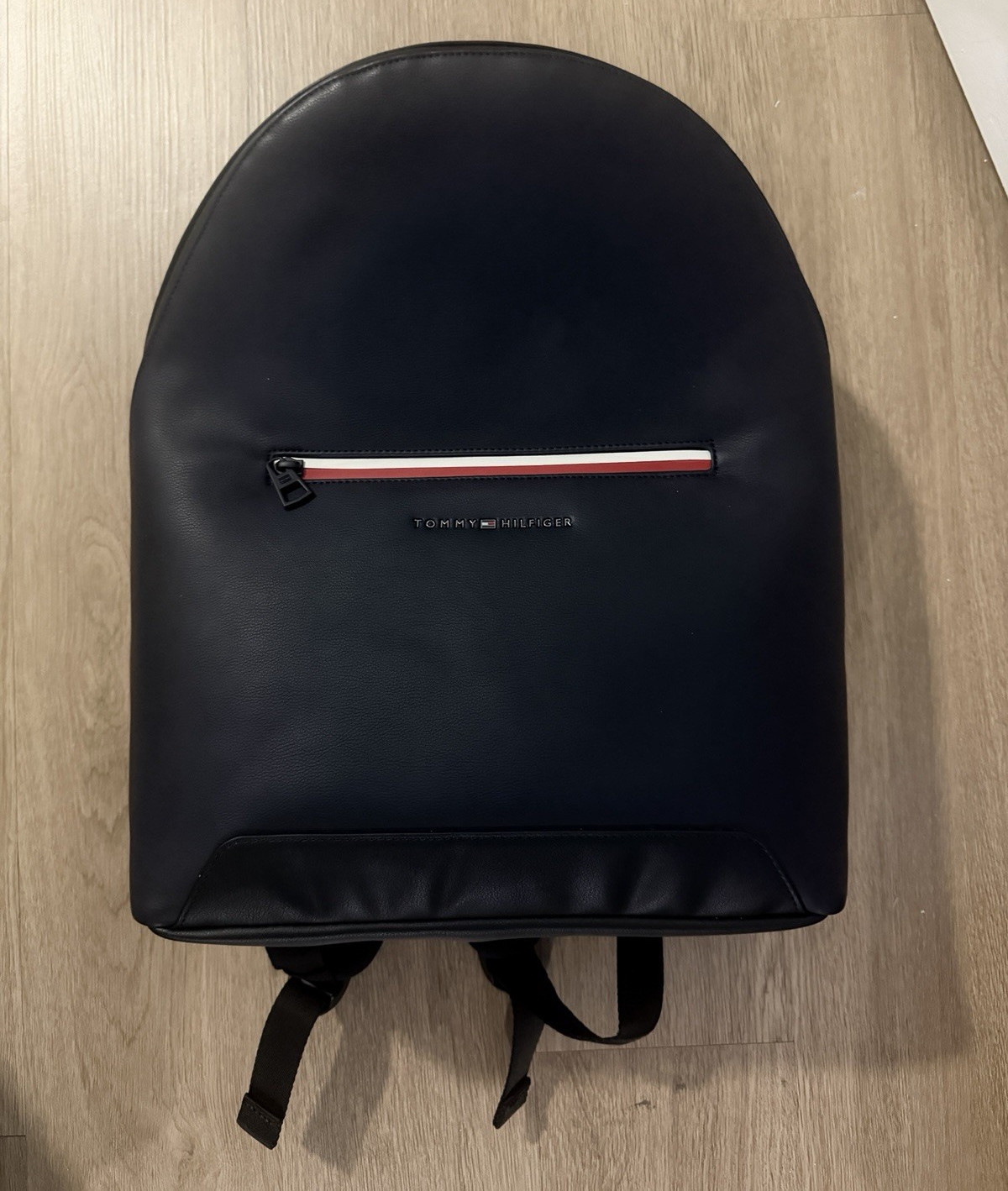 Tommy Hilfiger Black Zip Backpack w/ Front Zip Pocket, Padded Straps