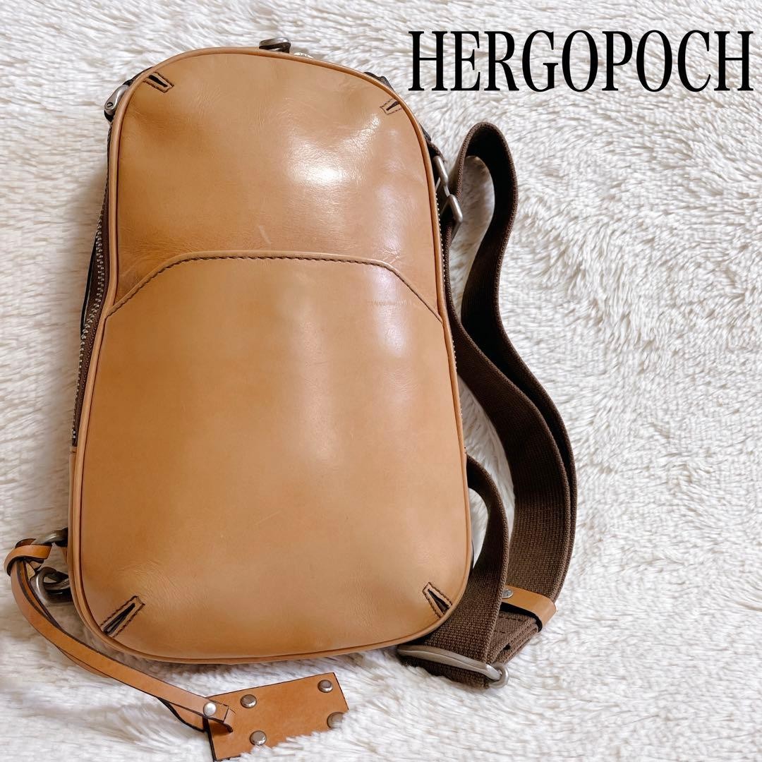 HERGOPOCH Leather Body Bag Crossbody Bag Camel AB Condition