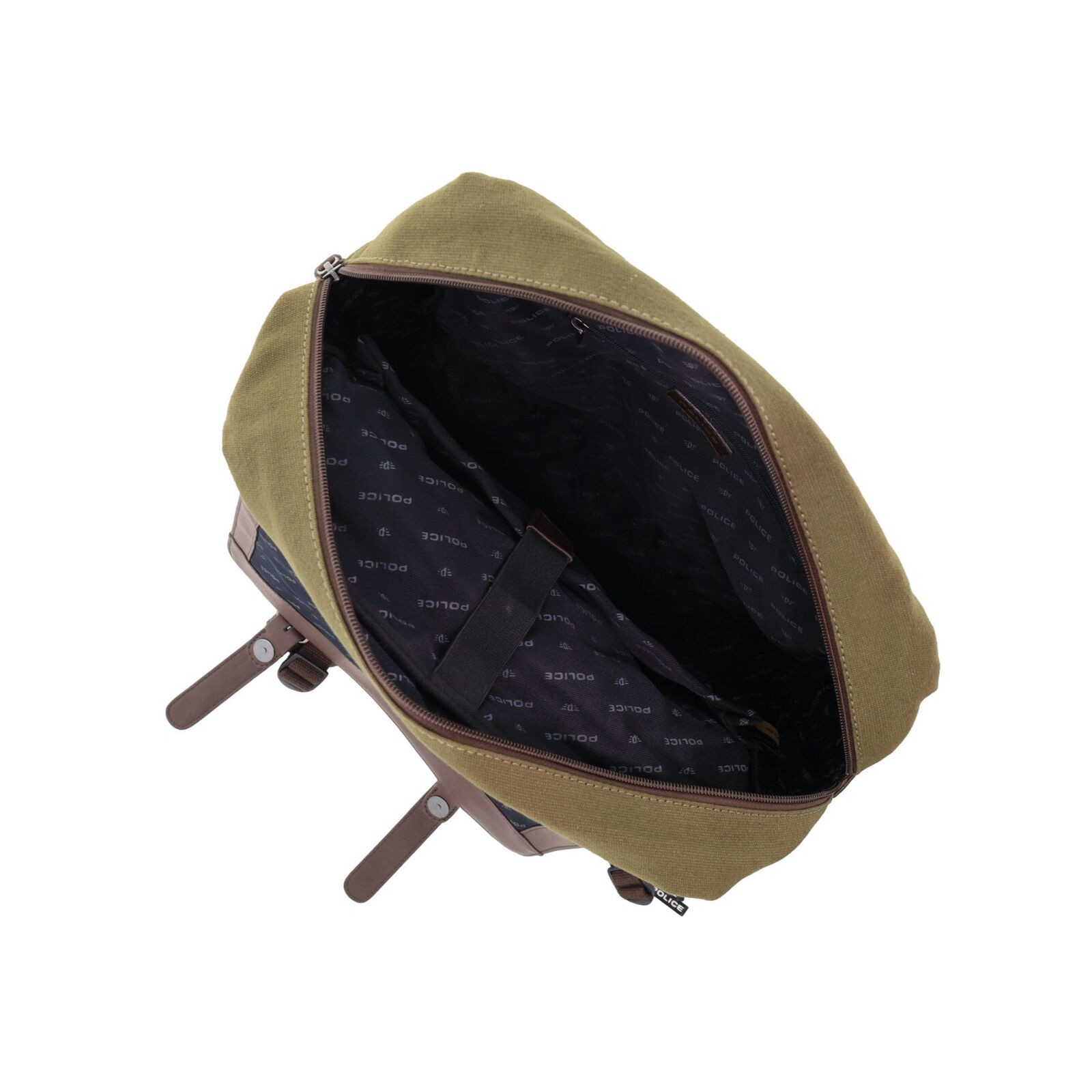 POLICE Messenger Backpack Bag with Laptop Computer Sleeve in Dark Olive