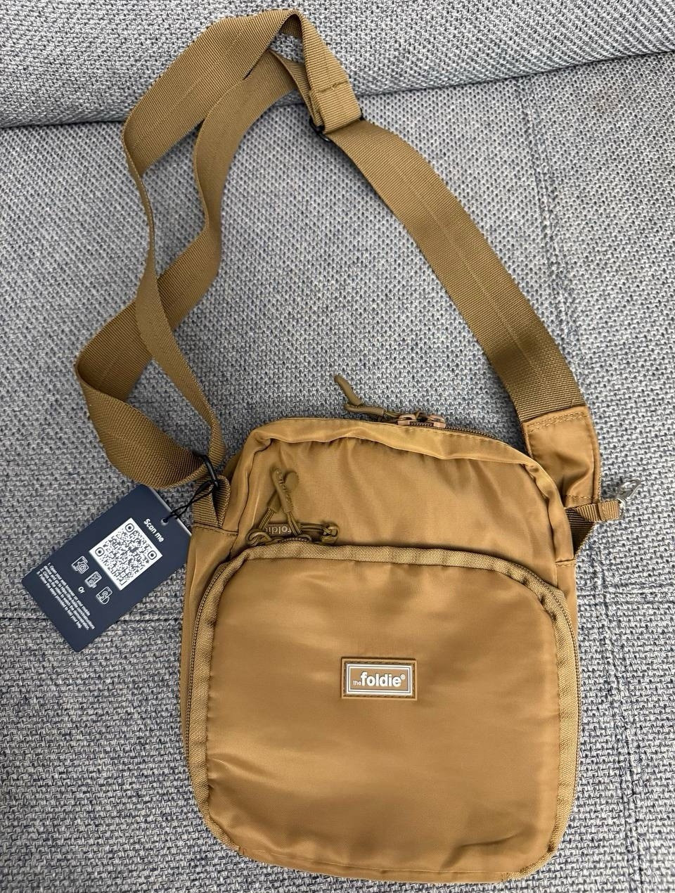 the foldie Small Brown Crossbody Sling Bag Zip Pockets Lined Adjustable Strap