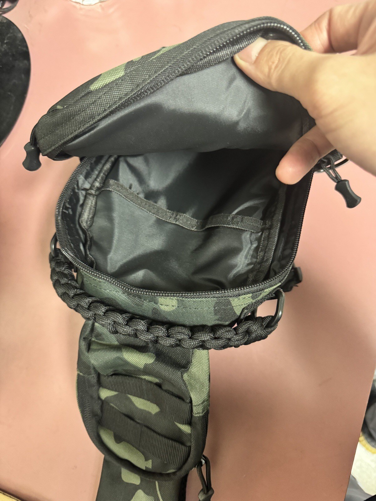 Men’s Camo Printed Sling Backpack Chest Crossbody Travel Shoulder Bag. Braided!