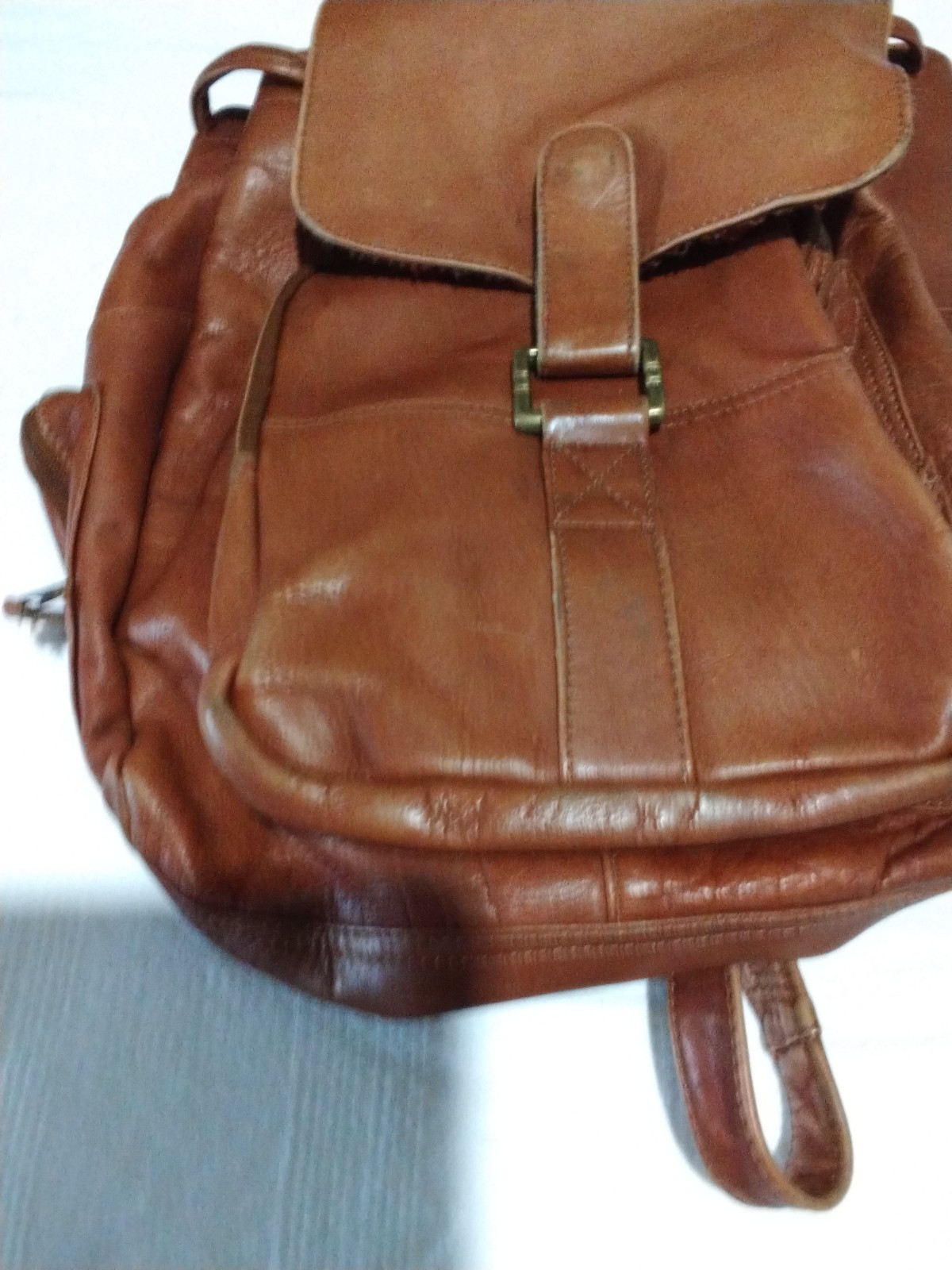 Vintage Brown Leather Backpack,From Columbia South America Drawstring &Snap READ