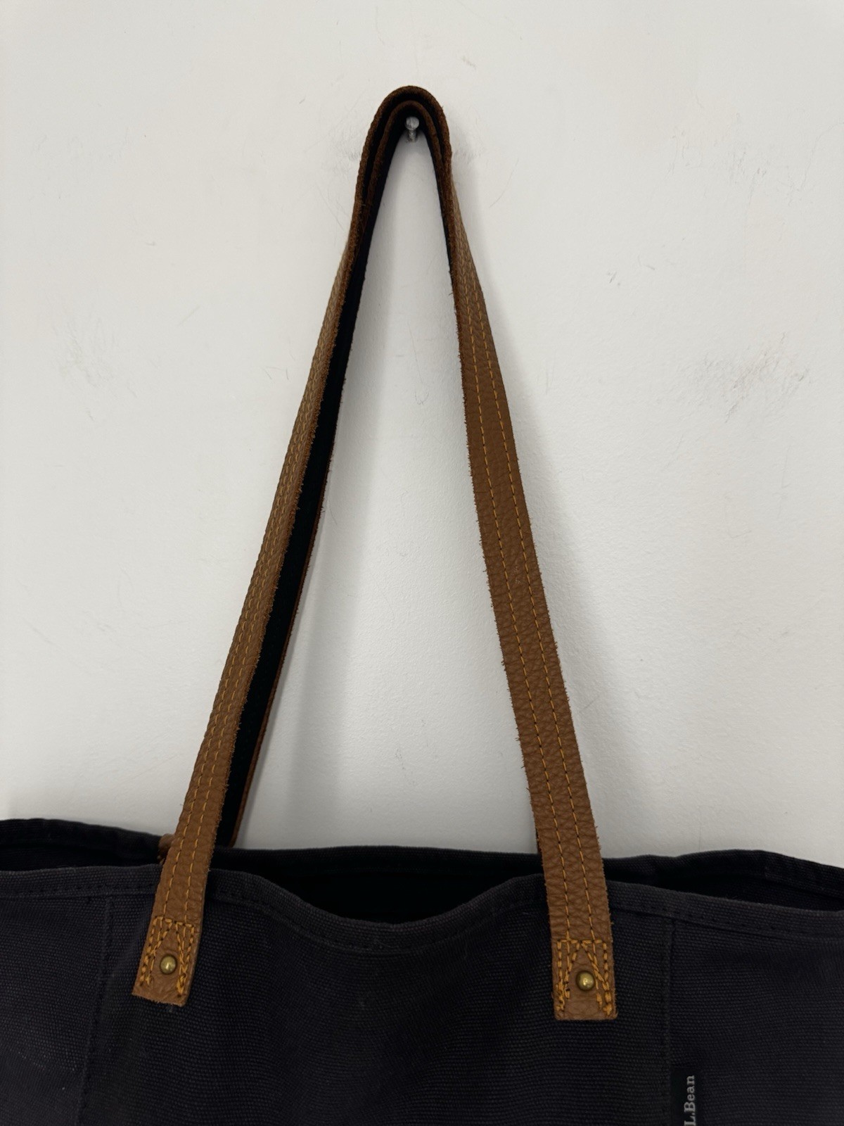 LL Bean Leather-Handle Essential Tote Bag Classic Dark Gray Color