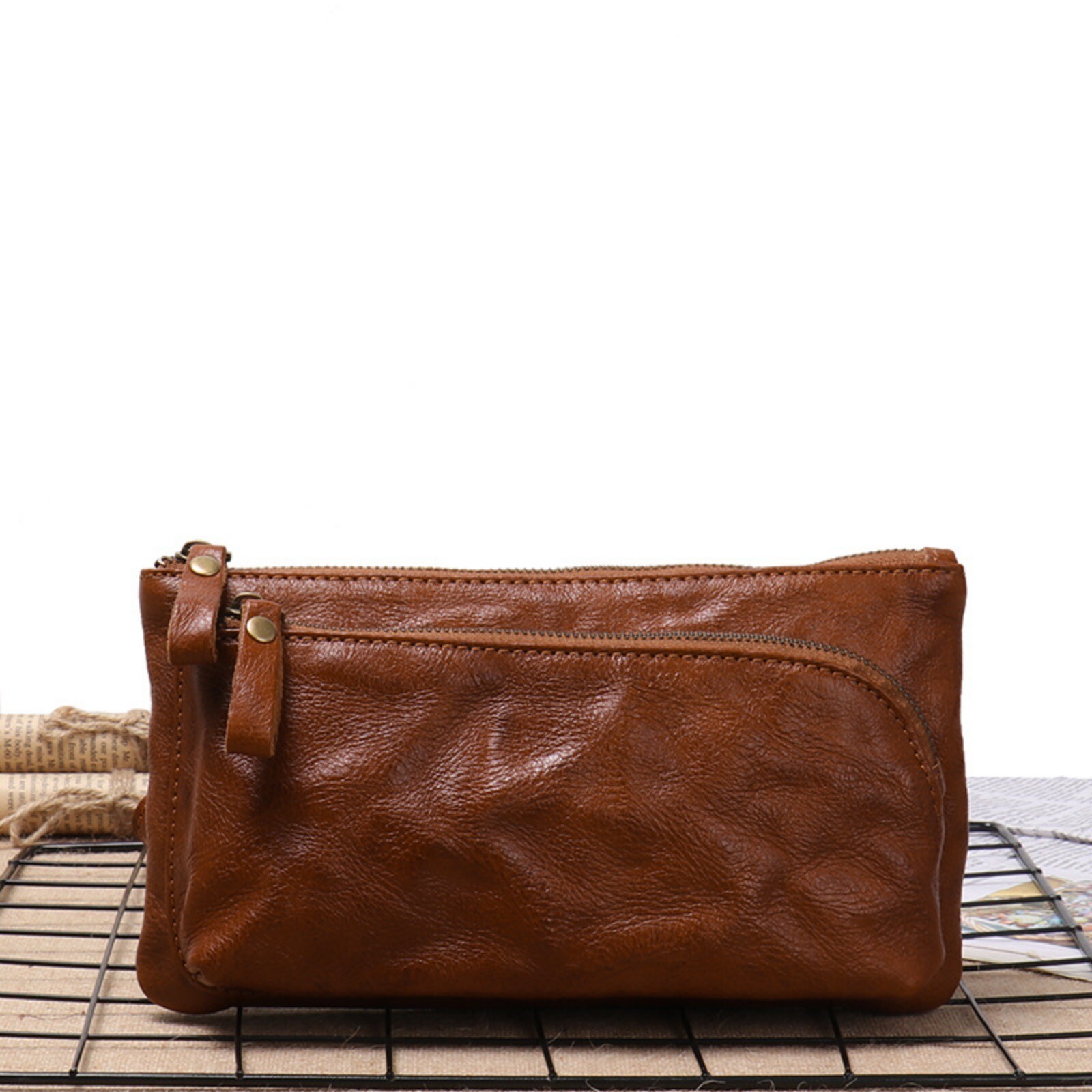 Mens Brown Leather Crossbody Bag Retro Small Shoulder Messenger