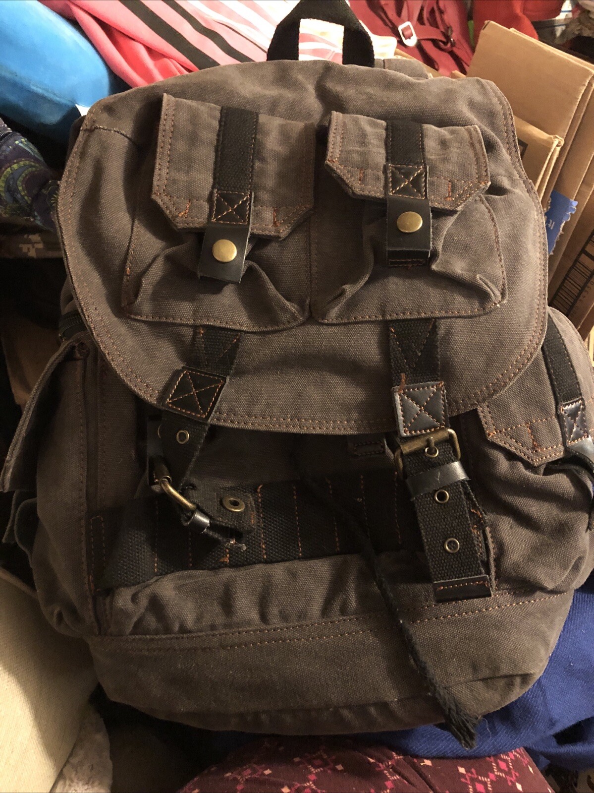 KOOLERTRON Canvas Backpack Camera Bag Guang Tong Brown w/Rain Cover