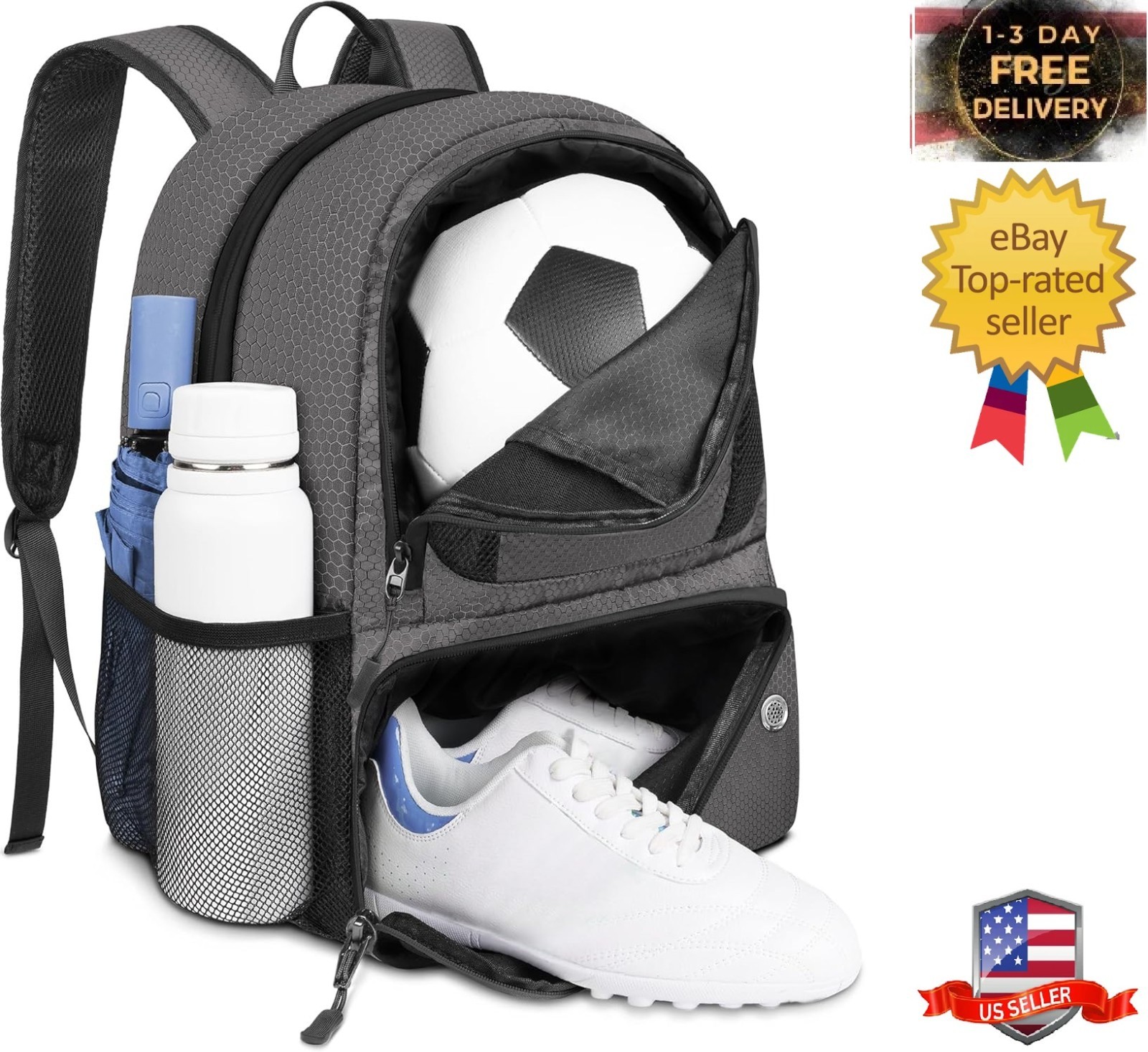 Water-Resistant Soccer & Multi-Sport Backpack – Fits Basketball, Football & More