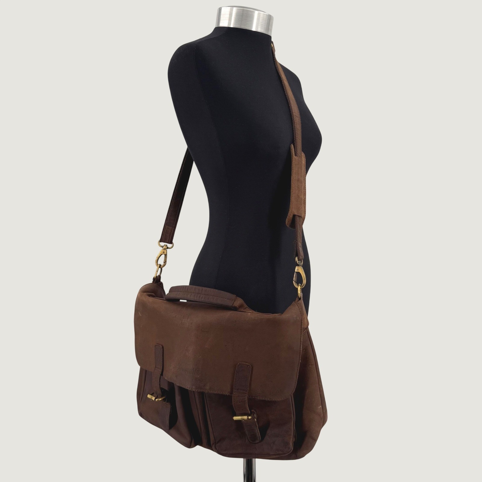 KomalC Brown Buffalo Leather Messenger Bag Satchel Laptop Briefcase Crossbody