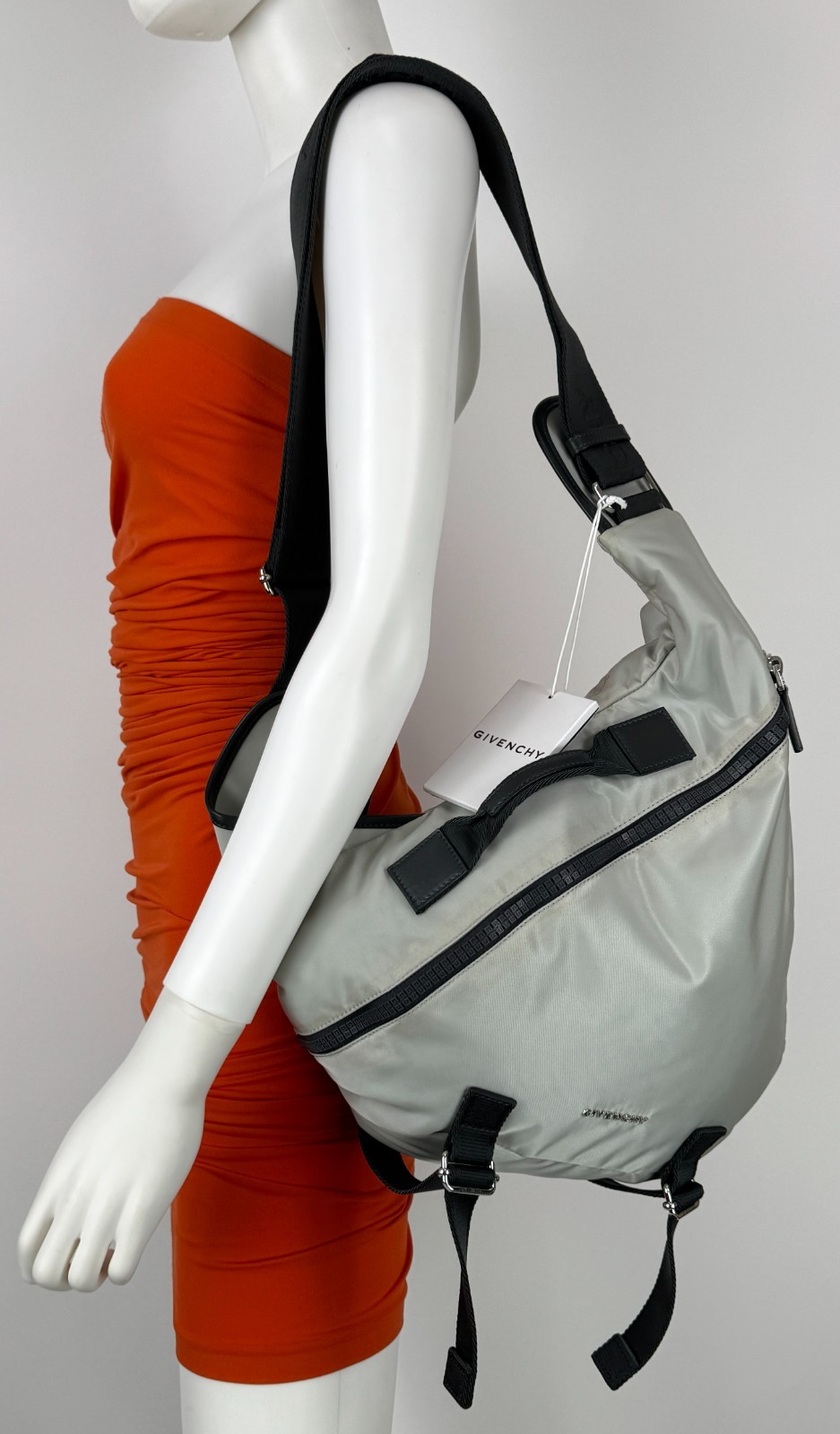 $1,200 Givenchy NWT Auth Gray G Zip Triangle Bag Backpack Handle Adjust AS IS