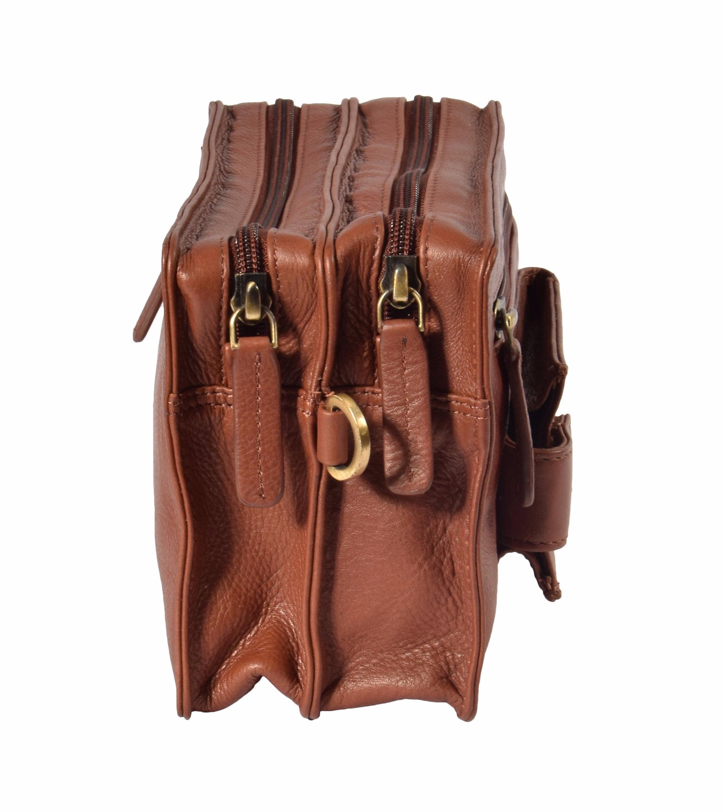 Mens Wrist Leather Bag Multi Zip Clutch Grab Mobile Money Travel Purse Brown