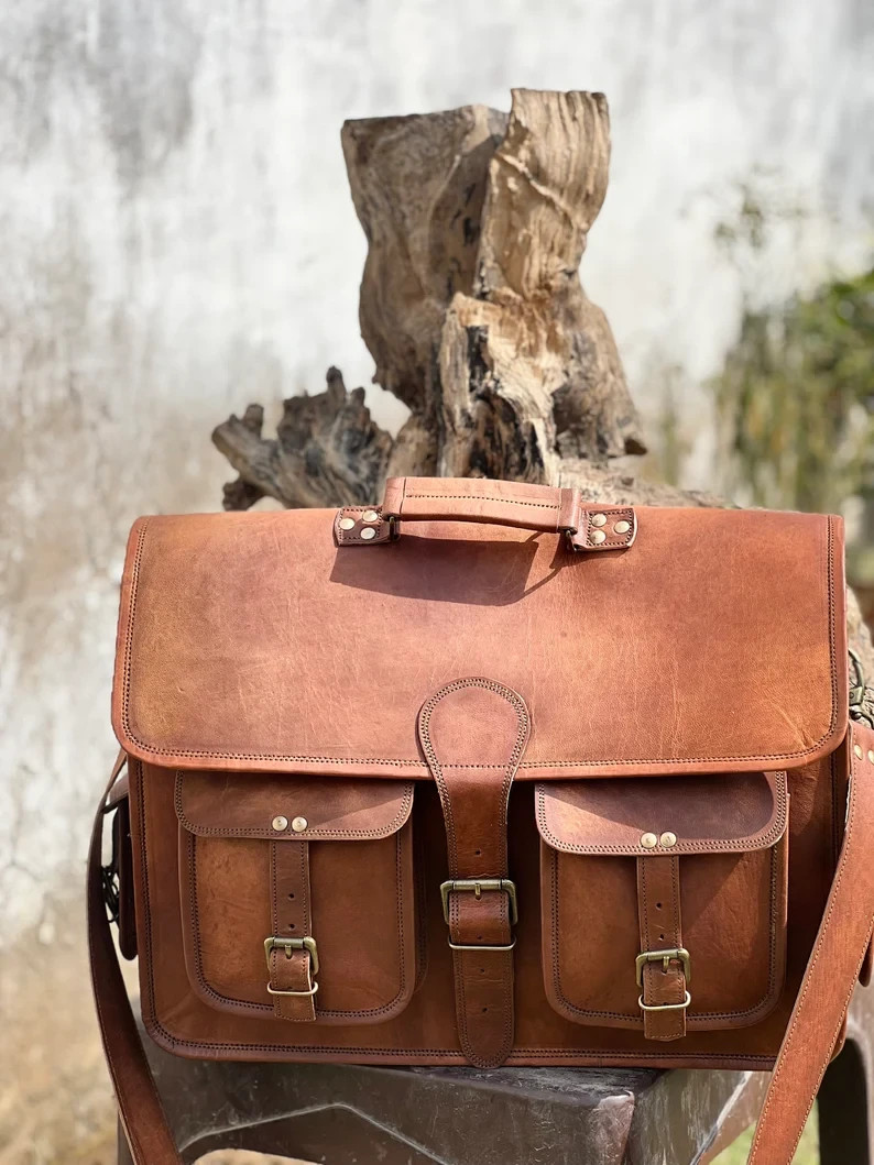 Men’s Classic Leather Executive Briefcase Handmade Vintage Laptop Messenger Bag