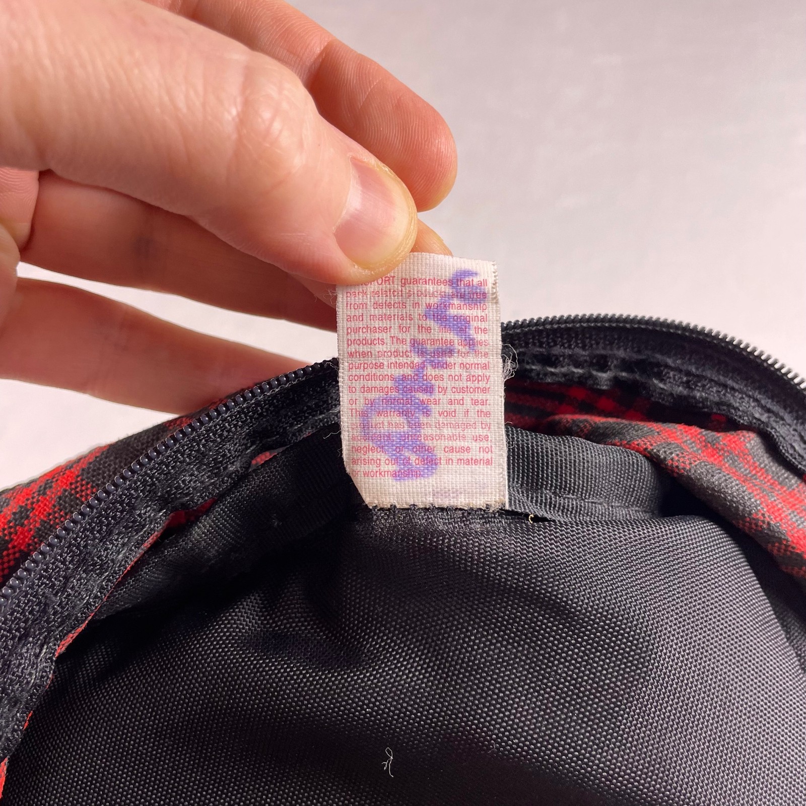 Vtg JanSport Backpack Red Black Plaid Made USA Leather Bottom School Bag