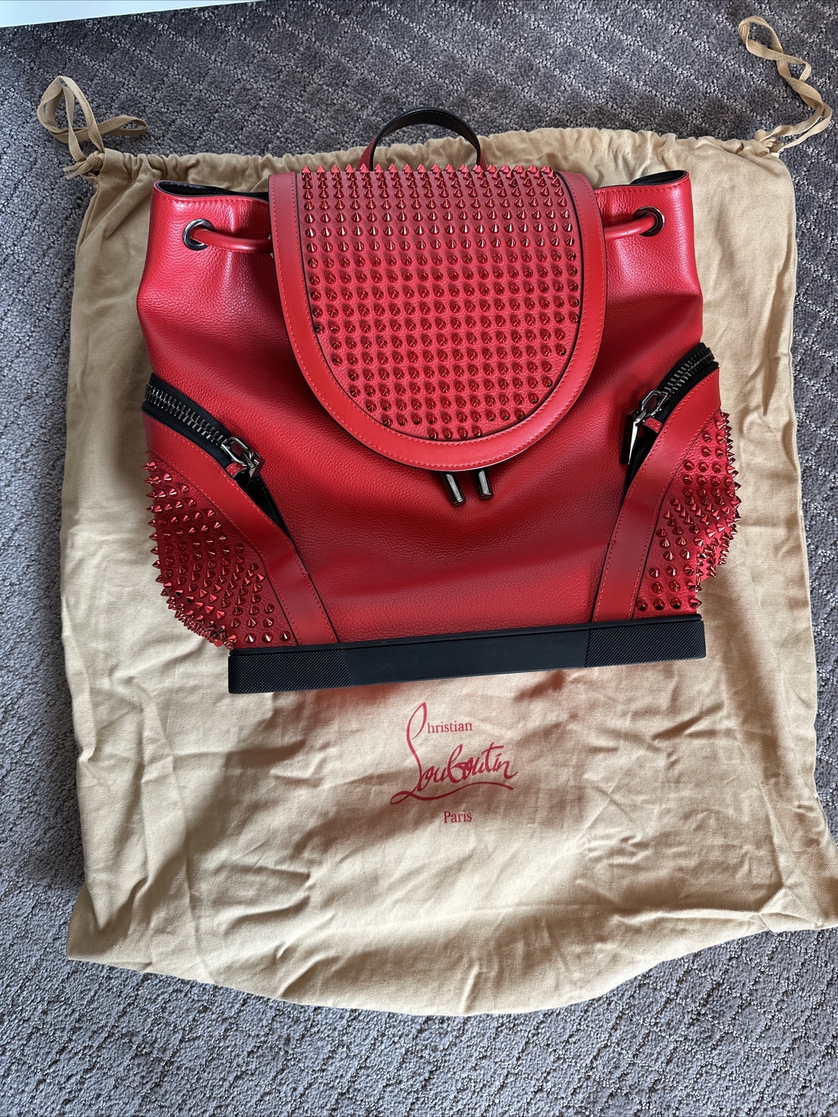 Christian Louboutin Spike Studs Explorafunk Backpack Red/black New