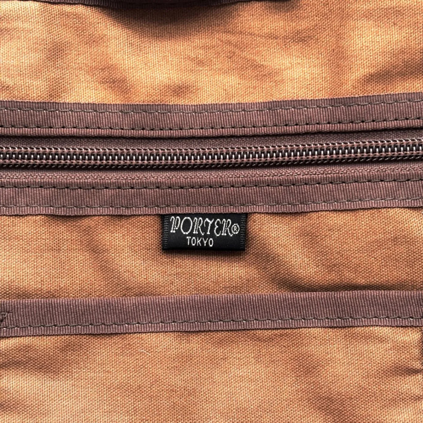 PORTER Yoshida Kaban Freestyle Coated Canvas Brown Zip Business Bag Briefcase