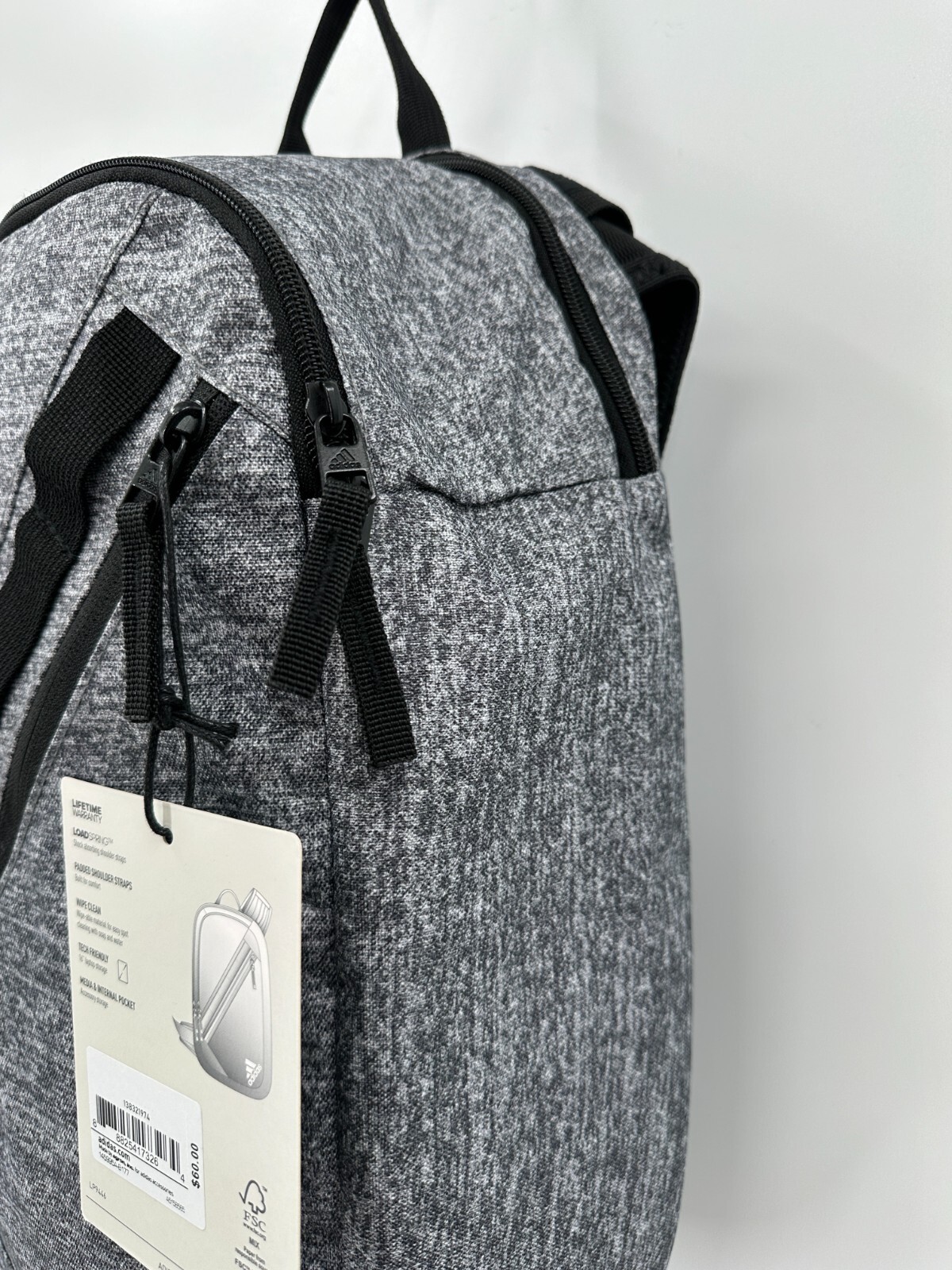 adidas Prime Sling Backpack Heather Gray Large School Bag Fits Laptop/Tablet Boy