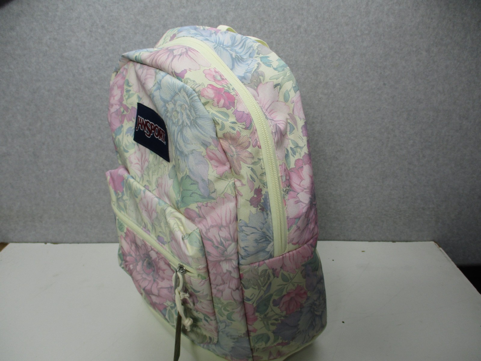 JanSport Cross Town Backpack Beige Pink Floral School Book Bag Student