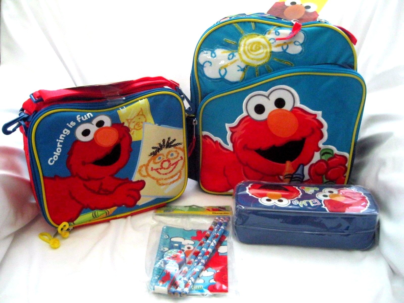 Sesame Street Elmo 12″ Backpack,Elmo Lunch Bag,Pencil case,Stationary Set Combo