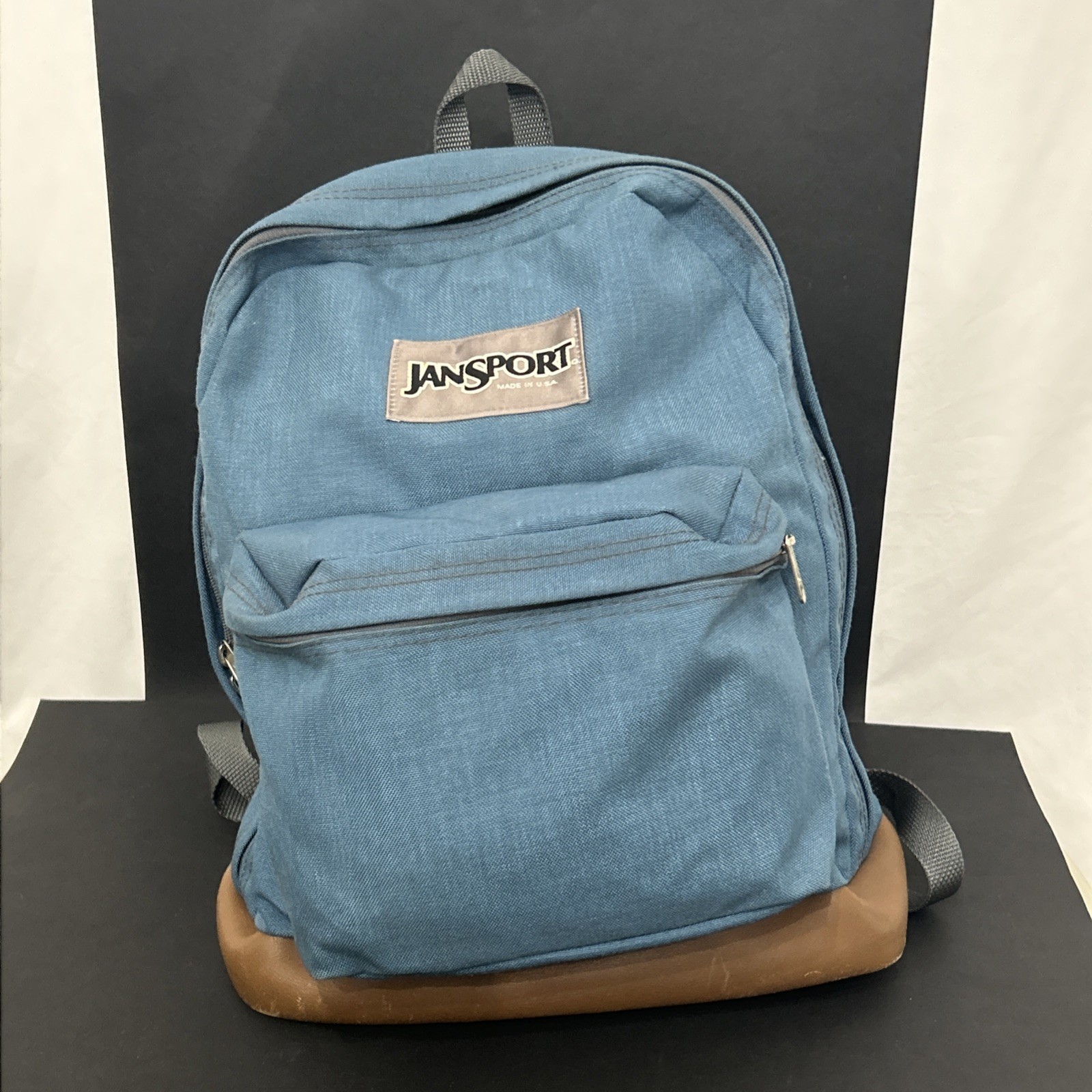 Vintage Jansport Backpack Leather Bottom 90s Retro Blue Made in USA