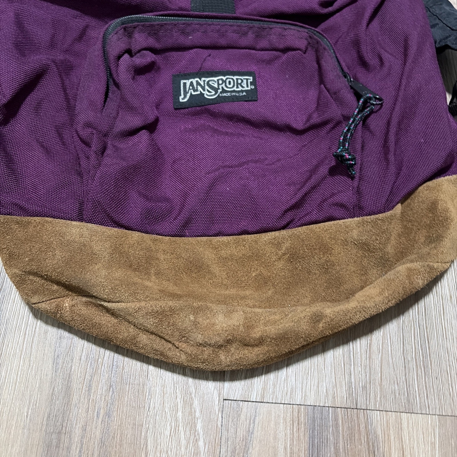 VINTAGE Jansport Backpack Purple Leather Bottom USA Made 90s Bag School Travel