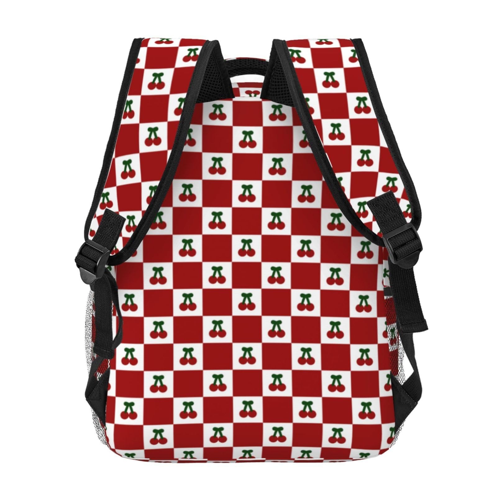 Red Checkered Cherry Coquette Backpack For Women 11.4×7.8×15.7 Inch Daypack