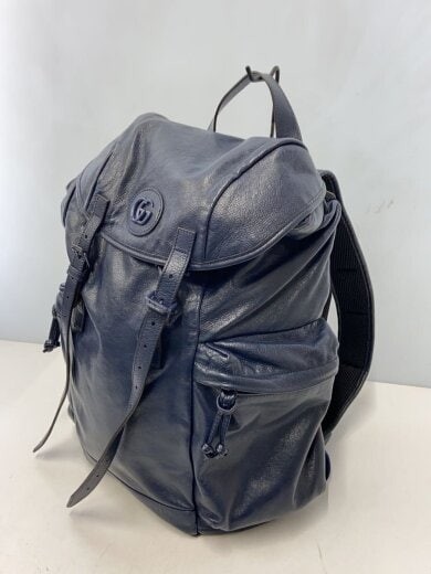GUCCI Double G Logo Backpack leather Buckle navy Large 12.2 × 16.9 × 5.9 in