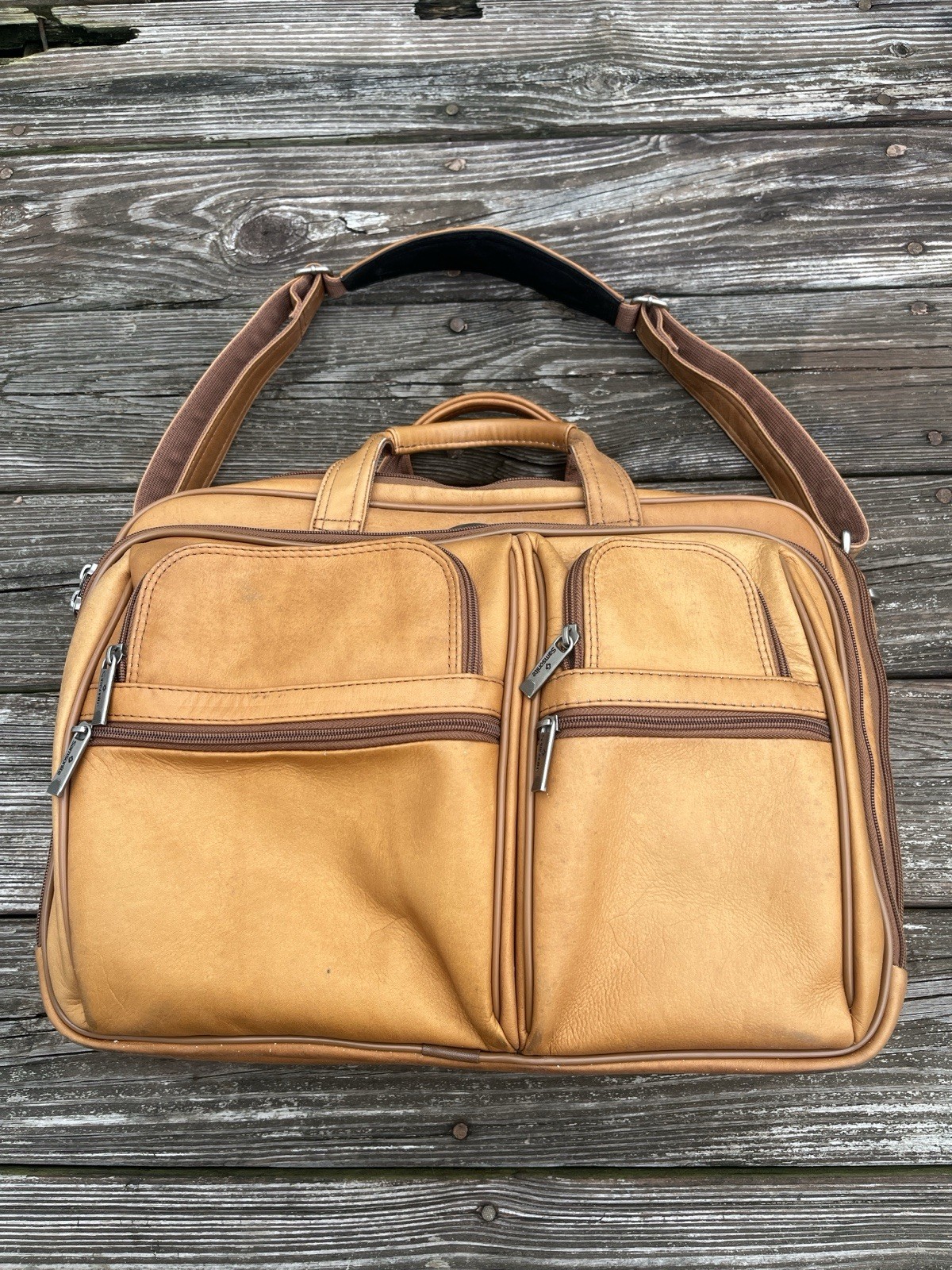 Samsonite Tan Full Grain Leather Portfolio Briefcase Bag Versatile Messenger