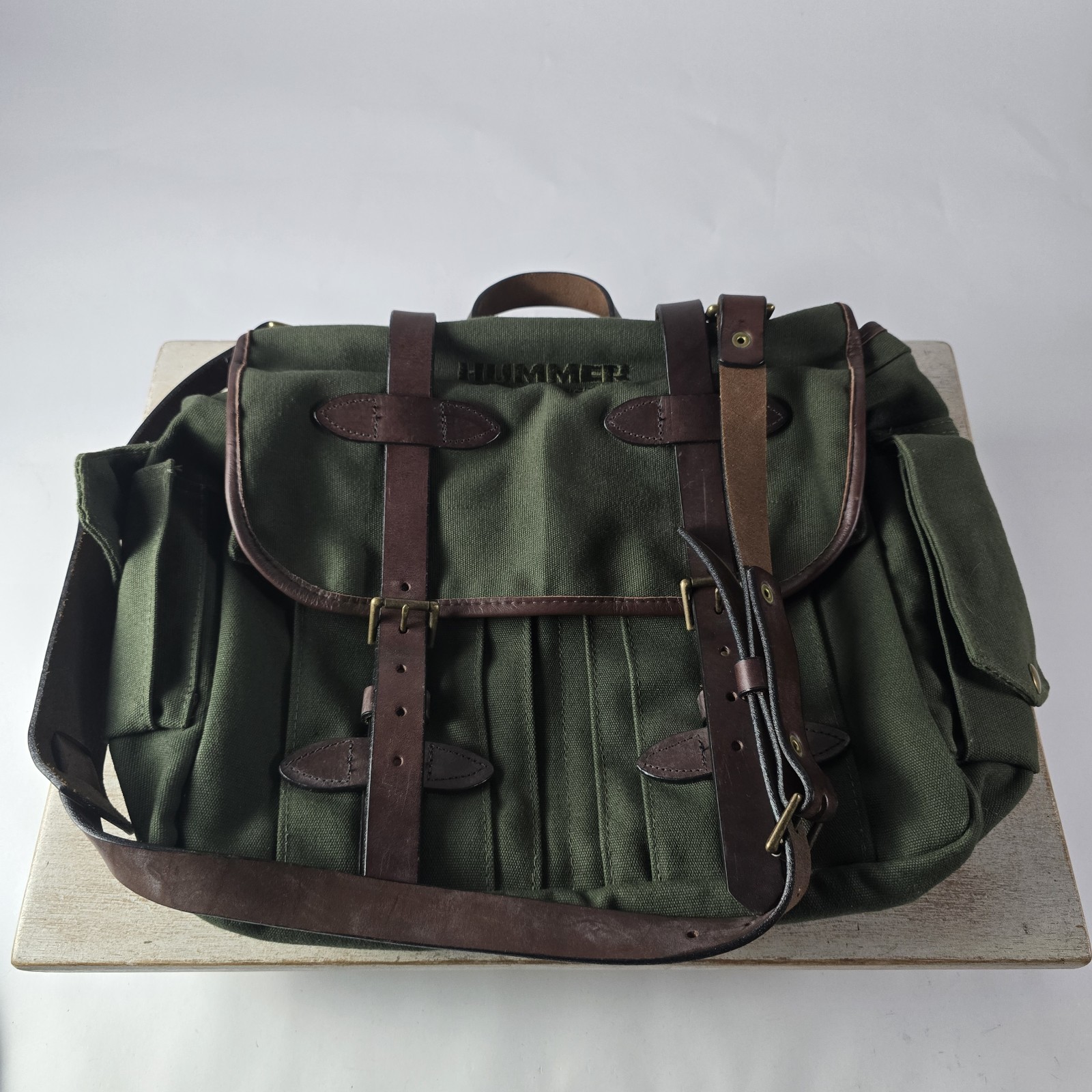 Vintage Hummer Driving Academy Carry On Field Bag Satchel Leather Trim RARE