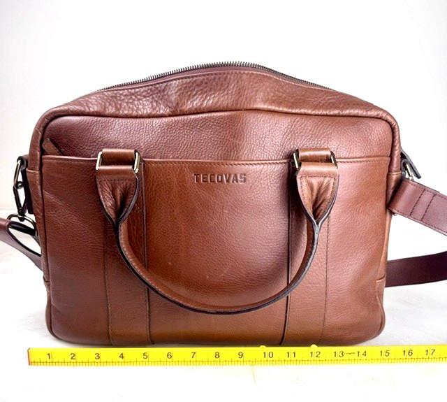 Tecovas Bourbon Brown Leather Briefcase Laptop Travel Bag w/ Shoulder Strap