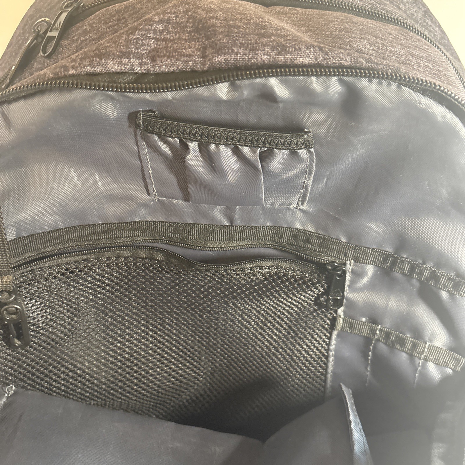 Adidas Load Spring Backpack. Dark Grey, Black Trim, Multi Zippers, Water Pouch