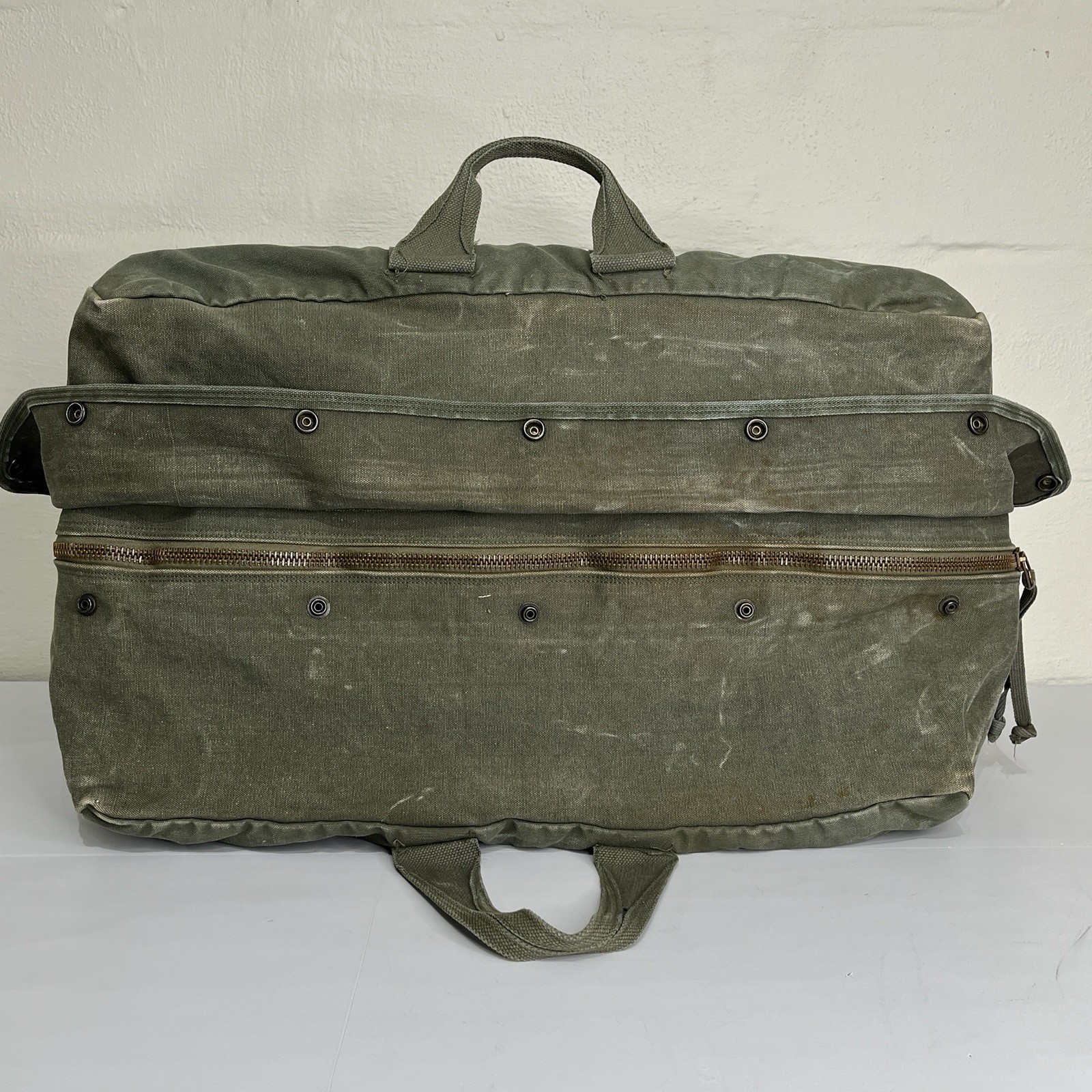 Vintage Heavy Canvas Cargo Bag Tactical Cotton Large Green 22.5” x 12” x 16”